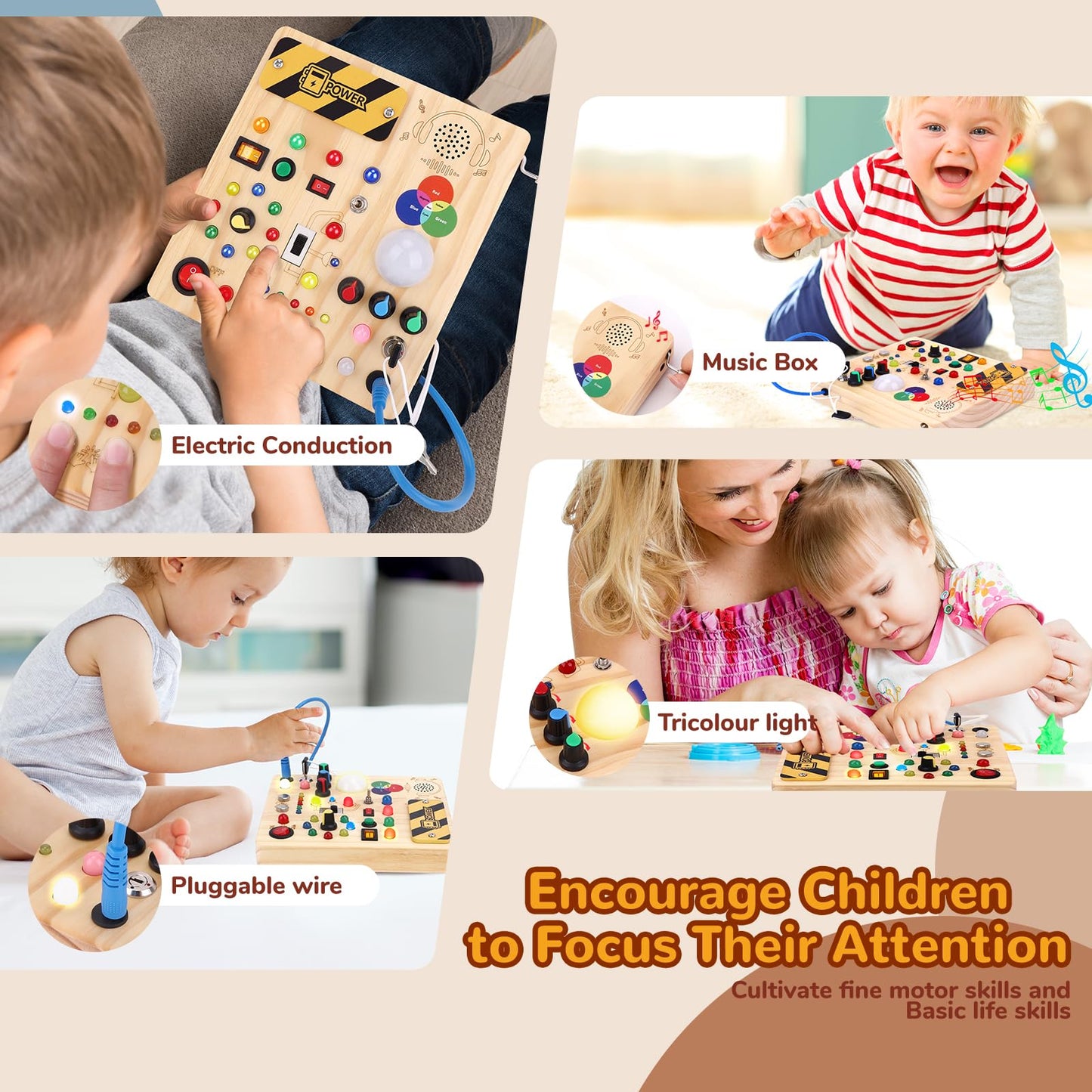 Sumsoltic Busy Board,Montessori Toys for 1-3 Year Old Boys & Girls,Travel Educational Learning Activities for Toddlers,Sensory Toy for Kids with Autism (Busy Board v4)