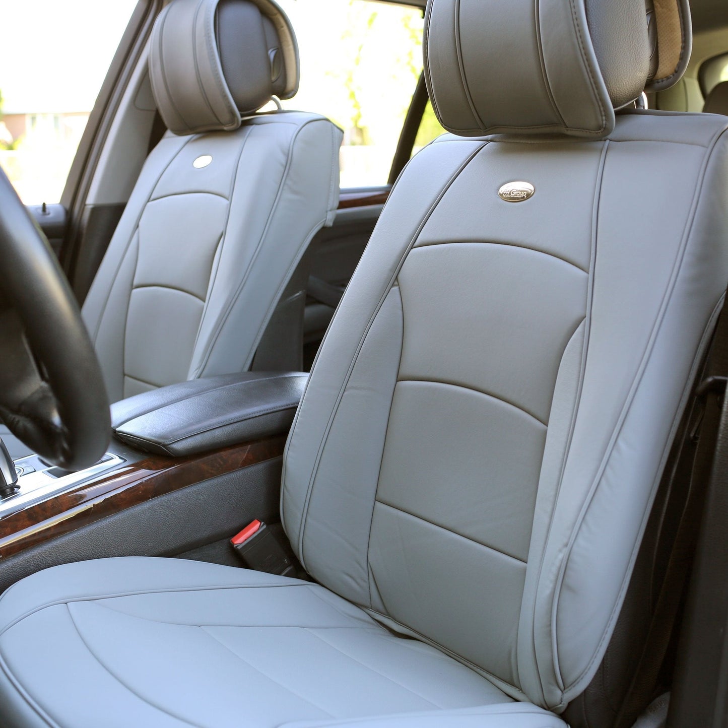 FH Group Full Set Deluxe Leatherette Car Seat Cushions for Cars Trucks, SUV, Waterproof Seat Cover Cushion, Universal Fit, Seat Protector, Solid Gray