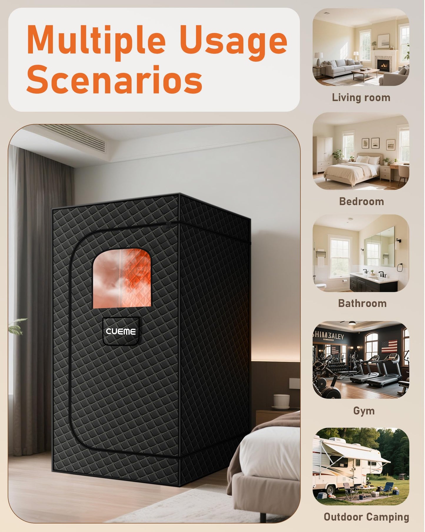 Sauna Box, Portable Steam Sauna, Portable Sauna for Home with 3L 1200W Steamer, 9 Levels, Folding Chair, Extra Large Size (2.6' x 2.6' x 5.9'), Full Body Sauna Tent for Relaxation, Detoxification