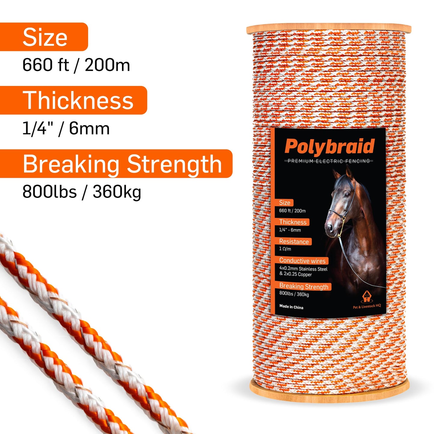 Pet & Livestock HQ - 660ft Electric Polybraid Fence with 30 Mile Charger - 2 Product Bundle