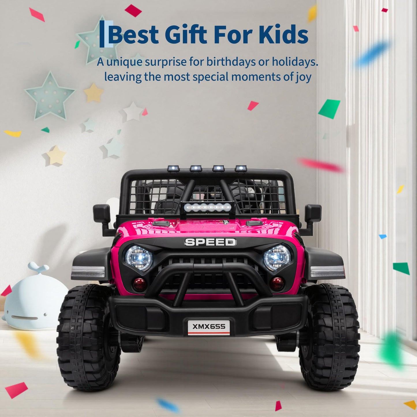 24V 2 Seater Kids Electric Truck with Parent Remote Control, 4WD Ride on Car for Toddlers & Kids 4-8, 100Min Battery, Dual Motor, All Terrain Electric Vehicle Gift for Boys Girls