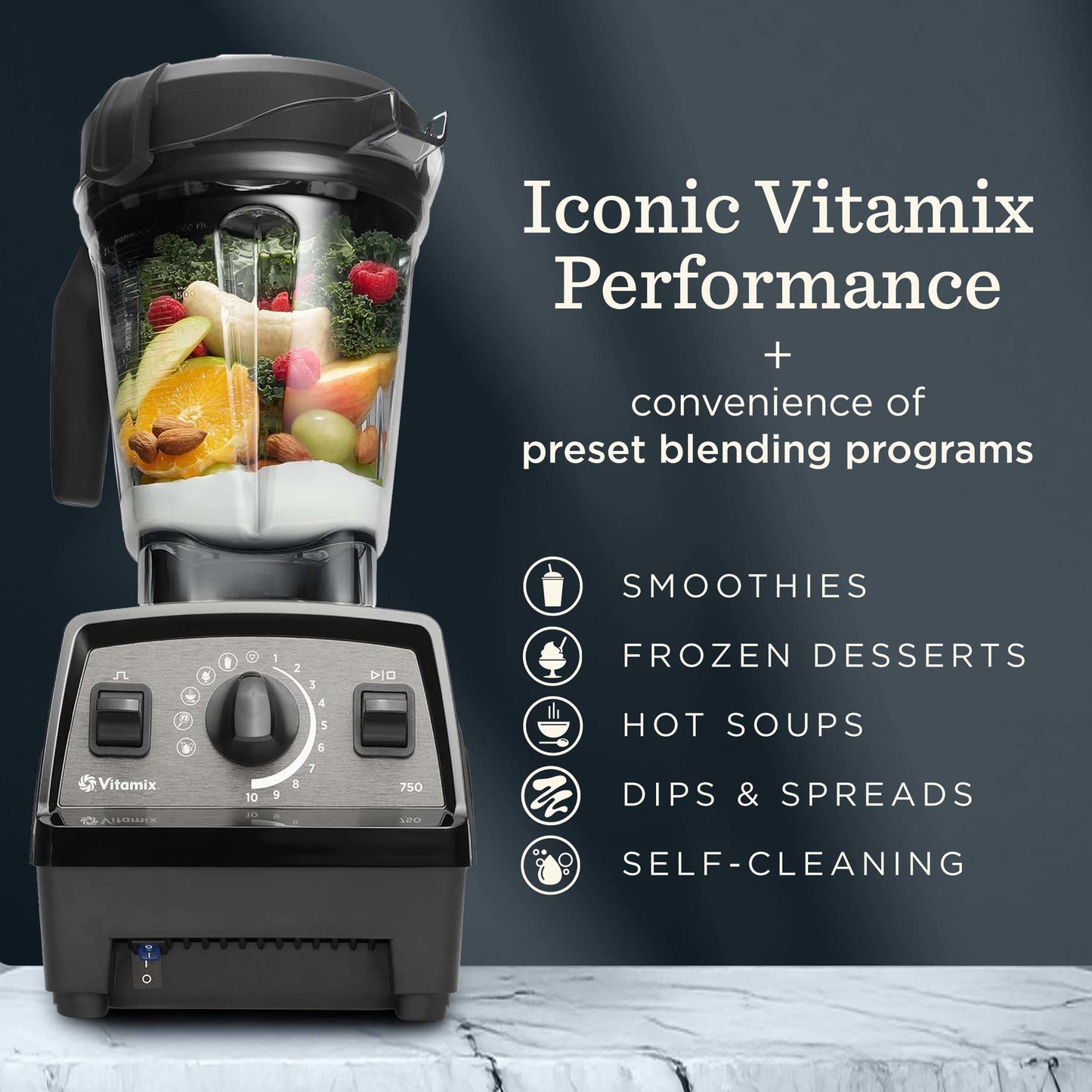 Vitamix Propel Series 750 Blender with Four Blending Programs, Self-Cleaning Program, Professional-Grade Blender for Smoothies, Soups and More, Stainless-Steel Blades, 64 Oz Container, Slate