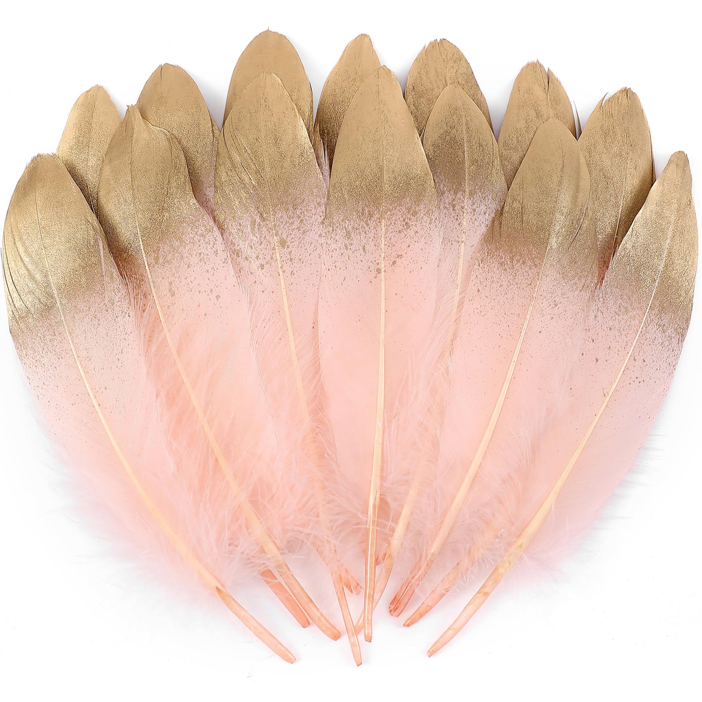 Larryhot Dipped Gold & Black Goose Feathers for Crafts - 6-8 inch 60 pcs Natural Feathers for Wedding Party Decorations,DIY Crafts and Clothing Accessories (Gold & Black)