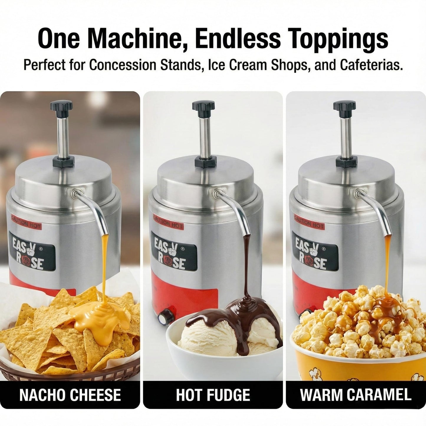 EASYROSE Commercial Electric Nacho Cheese Warmer with Pump - 3.5Qt Stainless Steel Hot Fudge & Cheese Dispenser for Butter, Caramel, Sauce - 120V, 550W