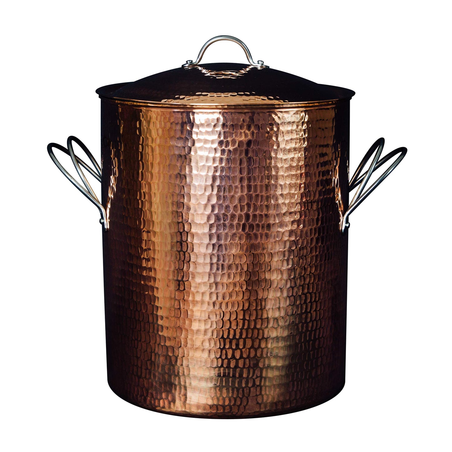 Sertodo Copper Big Beautiful Stock Pot with Lid | 14 Qt Capacity | 10 in Diameter, 12 in Deep | Pure Copper, Heavy Gauge, Hand Hammered | Patented Stainless Steel Handle System | Functional, Stylish