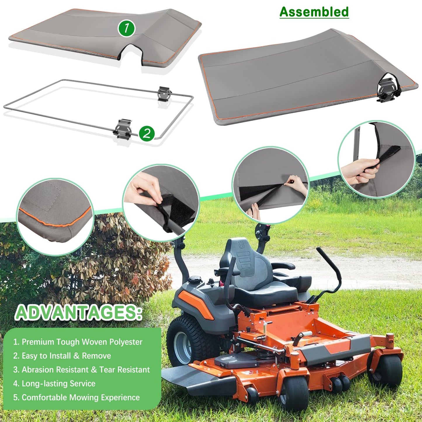 Bonbo Riding Mower Sun Shade Sun Canopy Fits for Husqvarna Zero Turn Mowers and Lawn Tractors with ROPS Bars