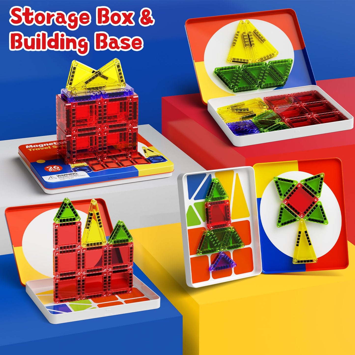JSDKFJSA Magnetic Tiles Travel Toys with Storage Case, Portable STEM Building Blocks for 3-8 Year Olds, Toddler Airplane Activities & On-The-Go Birthday Gift for Boys & Girls