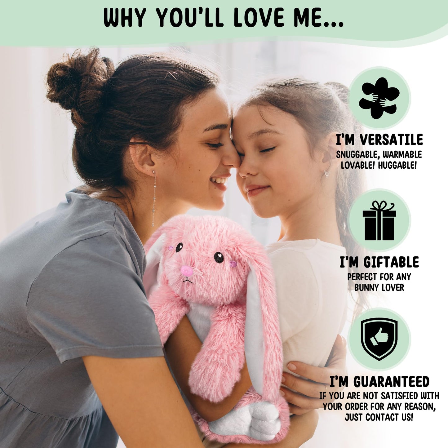 Bunny Microwavable Stuffed Animal – 1.5 lb Unscented Heating Pad Plush, Soft Cozy Bunny Toy for Relaxation and Comfort, Gift for Women, Girls, Adults & Kids by Happy Fuel, Pink