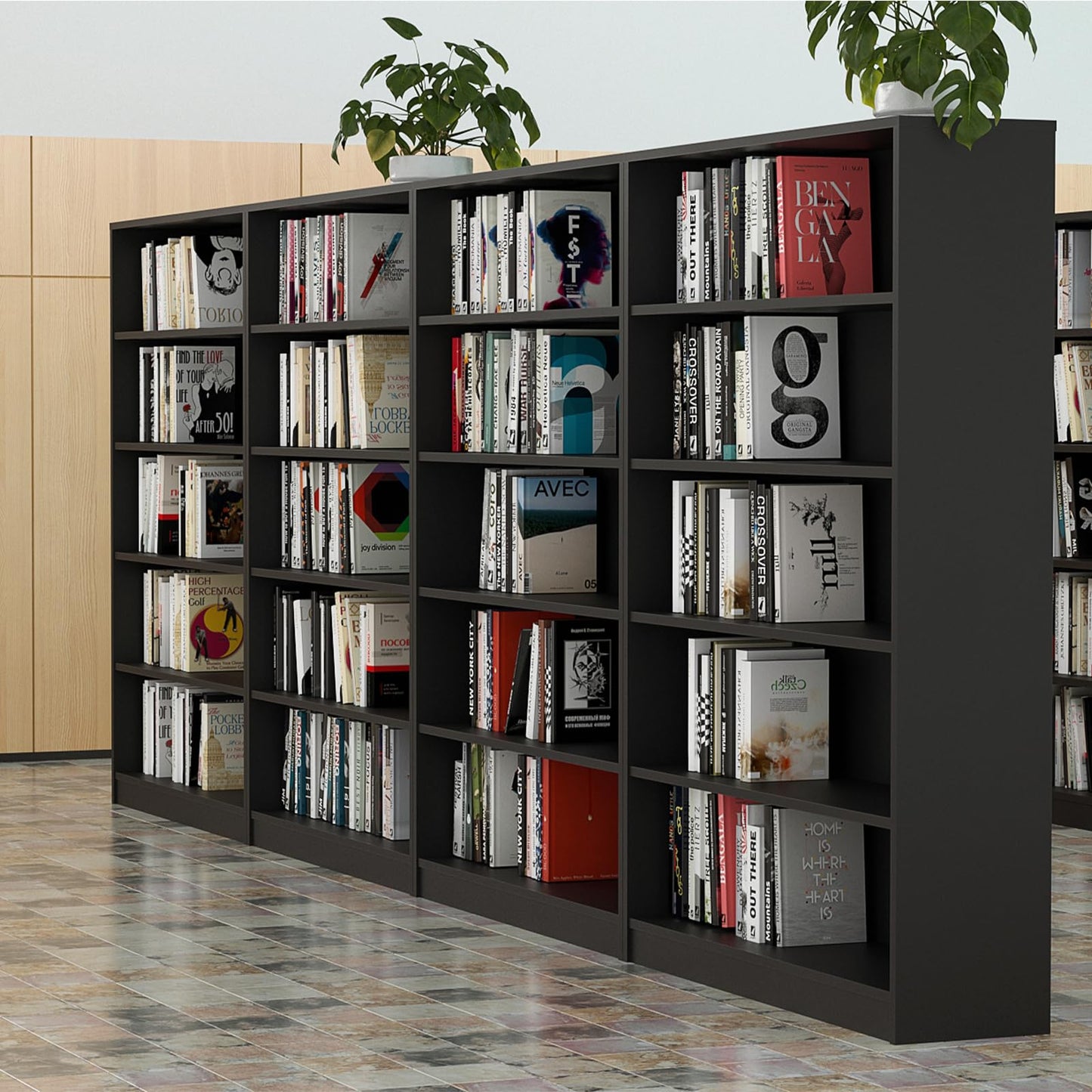 i-VTIES Bookcase Adjustable Storage Shelves,5-Tier Modern Wood Bookcase for Bedroom,60-Inch Bookshelf, Office, Living Room & Library(Black)