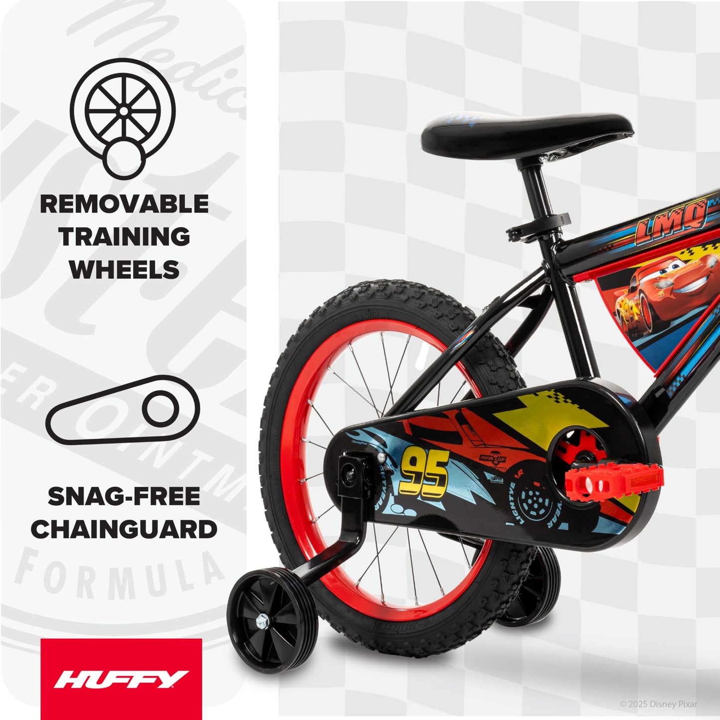 Huffy Disney Pixar Cars Lightning McQueen 16 Inch Kid's Bike, Ideal for Ages 4-6 Years Old, Training Wheels Included, Quick Connect Assembly, Fun and Playful Graphics, Simple Coaster Brake