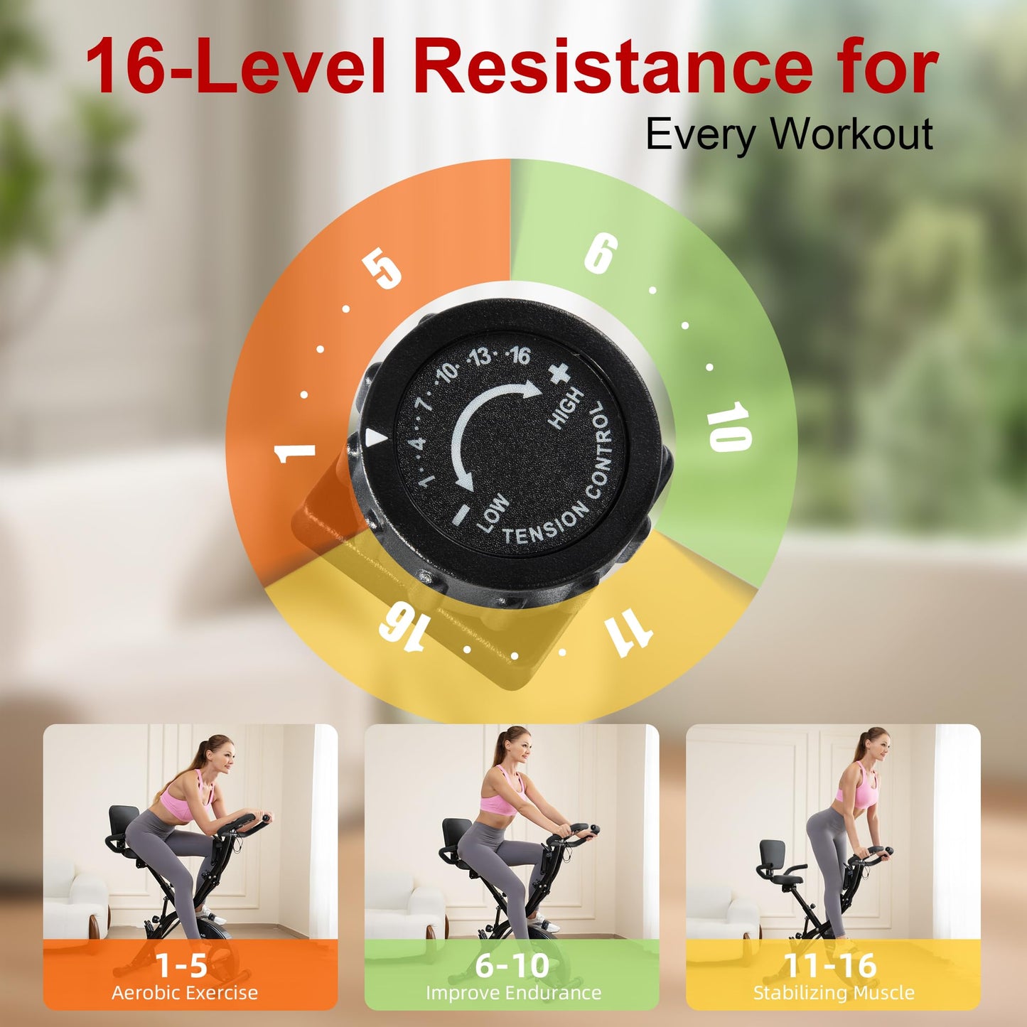 BARWING Stationary Exercise Bike for Home with App,5 IN 1 Foldable Indoor Cycling Bike for Seniors, 350LB Capacity, 6.6 LBS Flywheel，16-Level Magnetic Resistance, Seat Backrest Adjustments