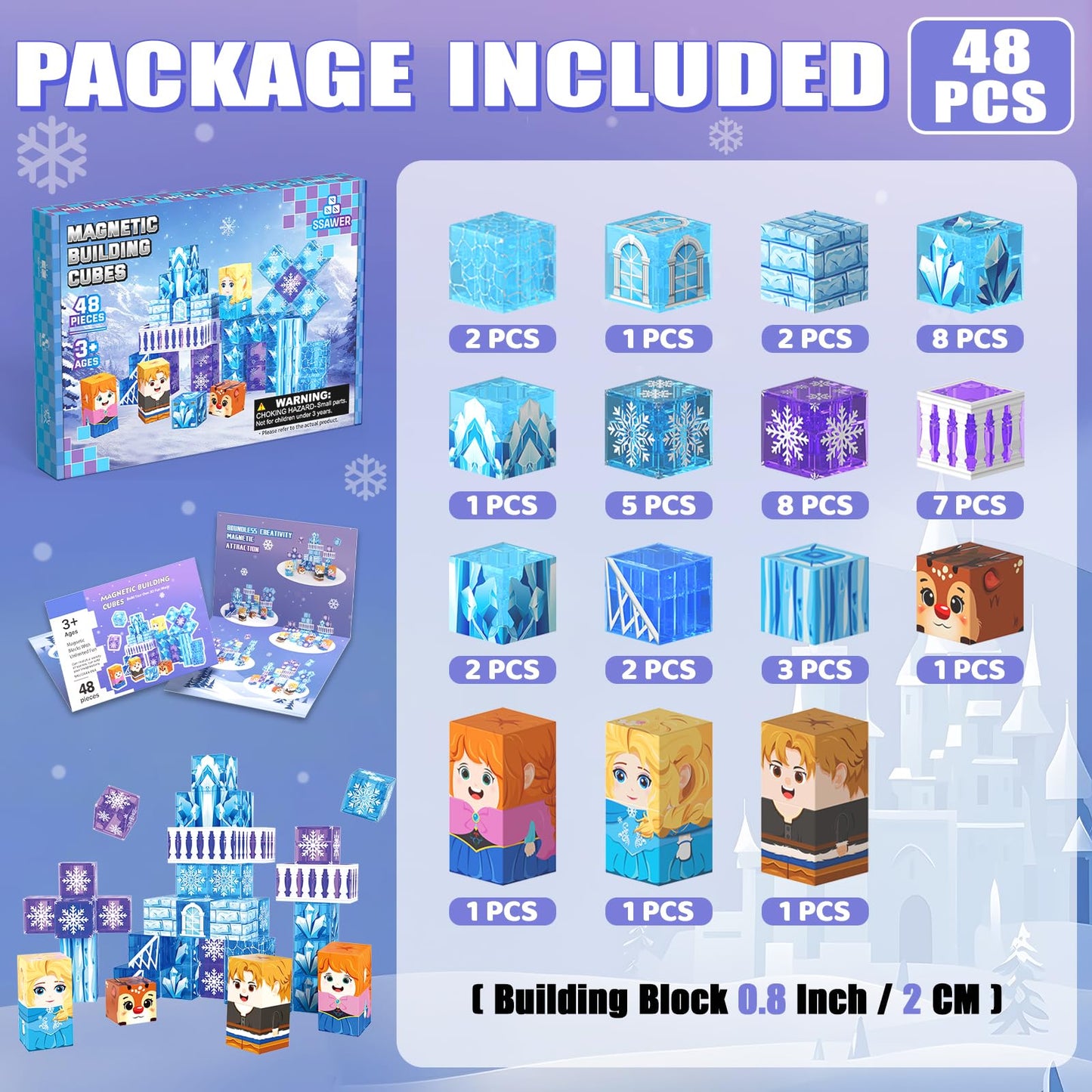 SSAWER 48 PCS Magnetic Blocks Building Toys for Kids Ages 4-8, Magnetic Cubes, STEM Sensory Toys for Boys & Girls, Christmas Birthday Gifts for Kid Ages 3+