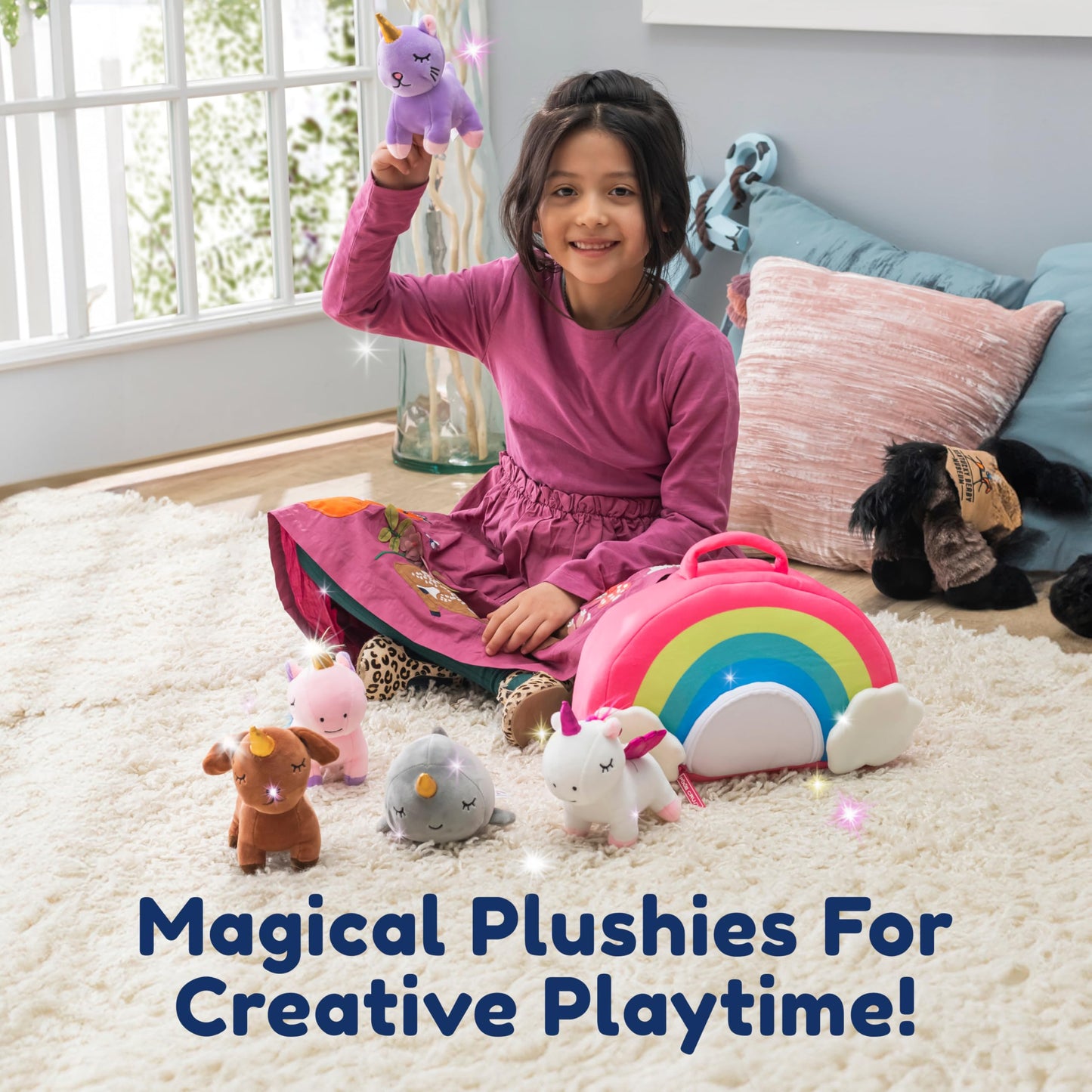 PixieCrush Unicorn Stuffed Animal Set - 5 Plush Toys for Girls with Narwhal, Puppycorn, Kittycorn and Rainbow Unicorn - Soft Plushies with Carry Case - Gift for Kids Ages 3 and Up