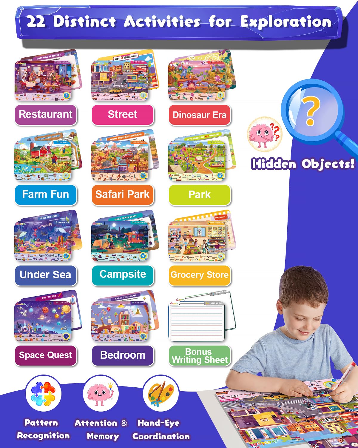 Search and Find: 22 Preschool Learning Activities for Kids 3-8 | Travel Games for Car and Airplane | Toddler Learning Toys | Board Games and Activitys Book for Kids | Back to School Gifts