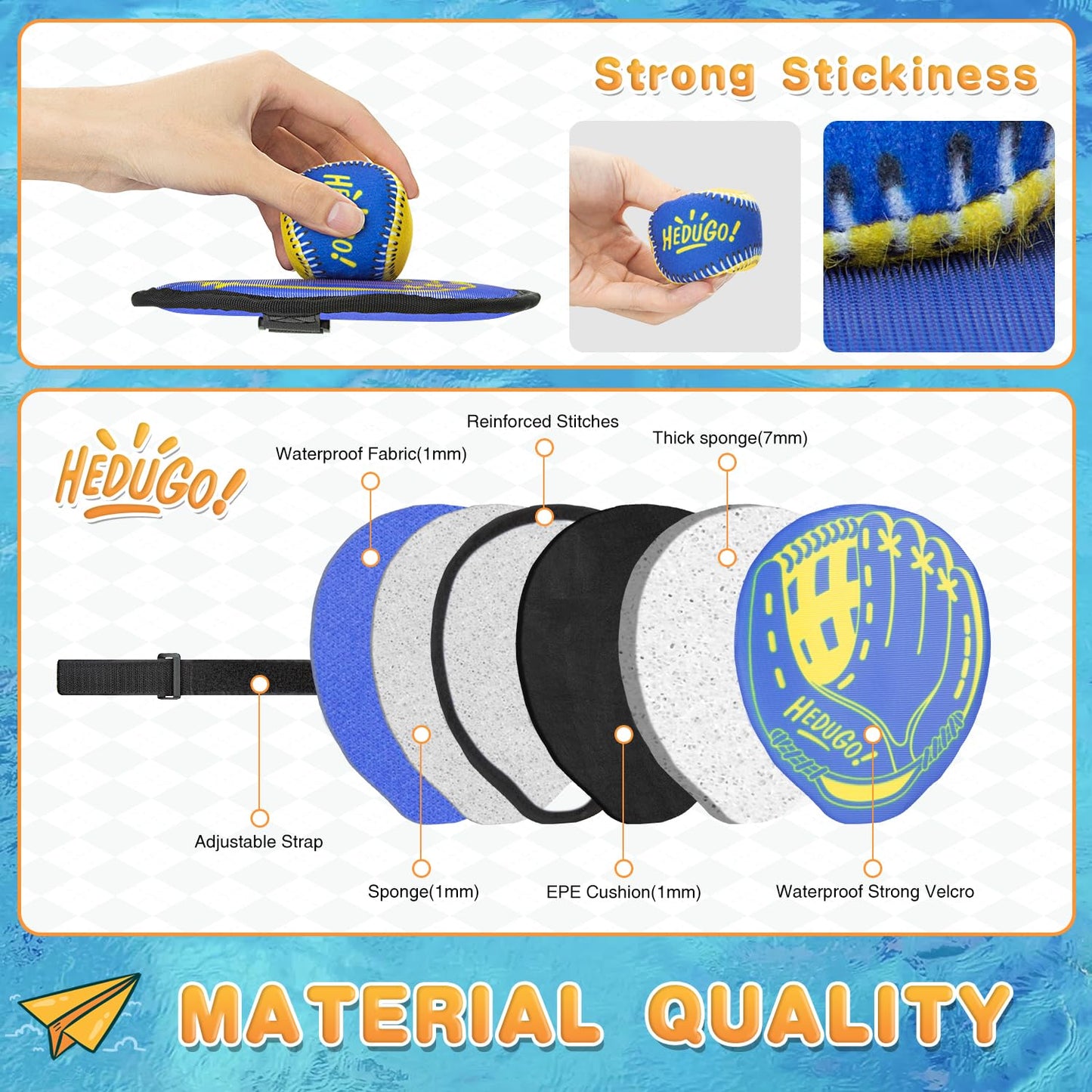 HEDUGO Toss and Catch Game Set Classical Outdoor Toys for Kids at The Beach, Yard, or Park Outside Games 4 Paddles 4 Balls Family Games for Kids and Adults Easter Toys Gifts