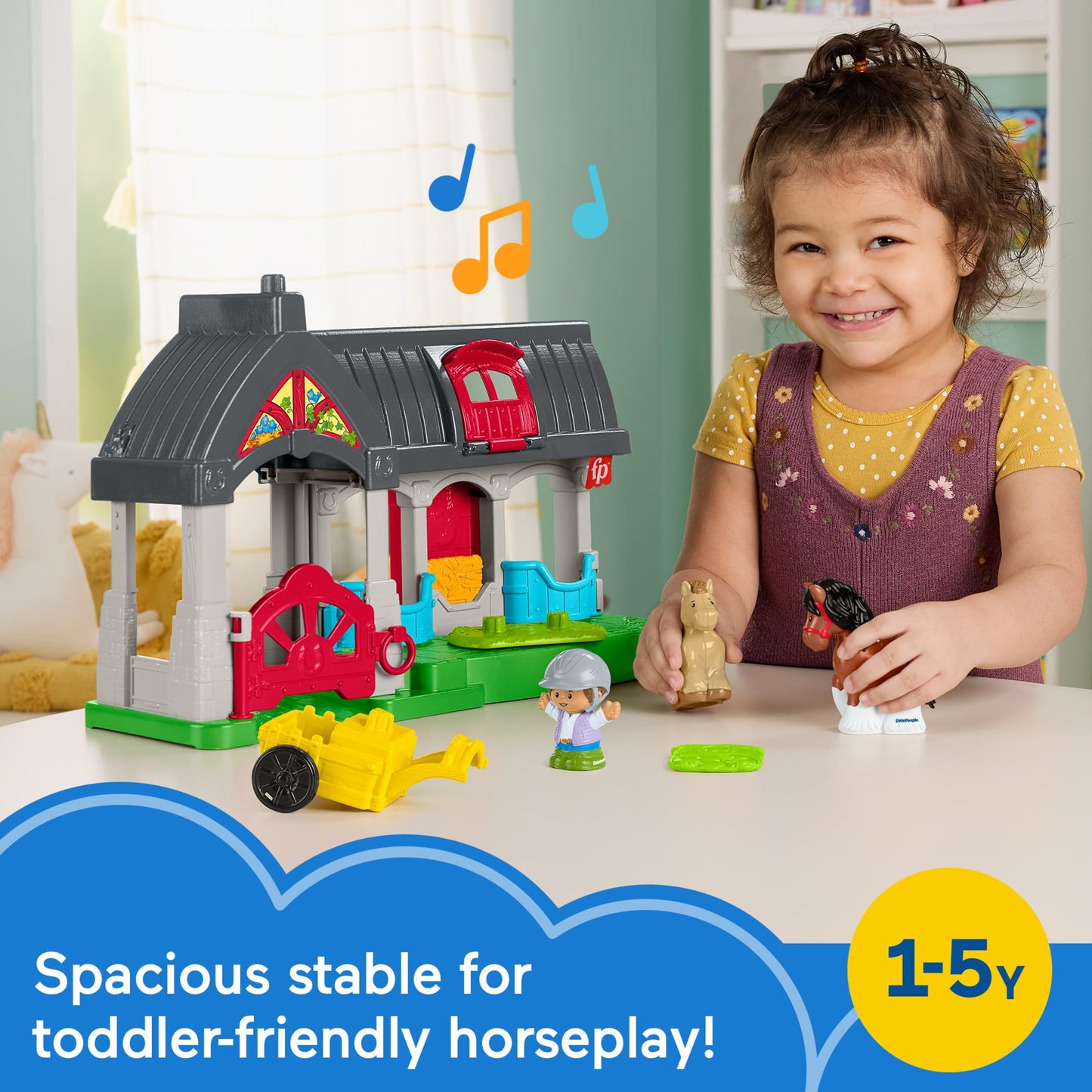 Fisher-Price Little People Toddler Toy Friendly Horses Stable Playset with Sounds, Figures & Accessories for Kids Ages 1+ Years