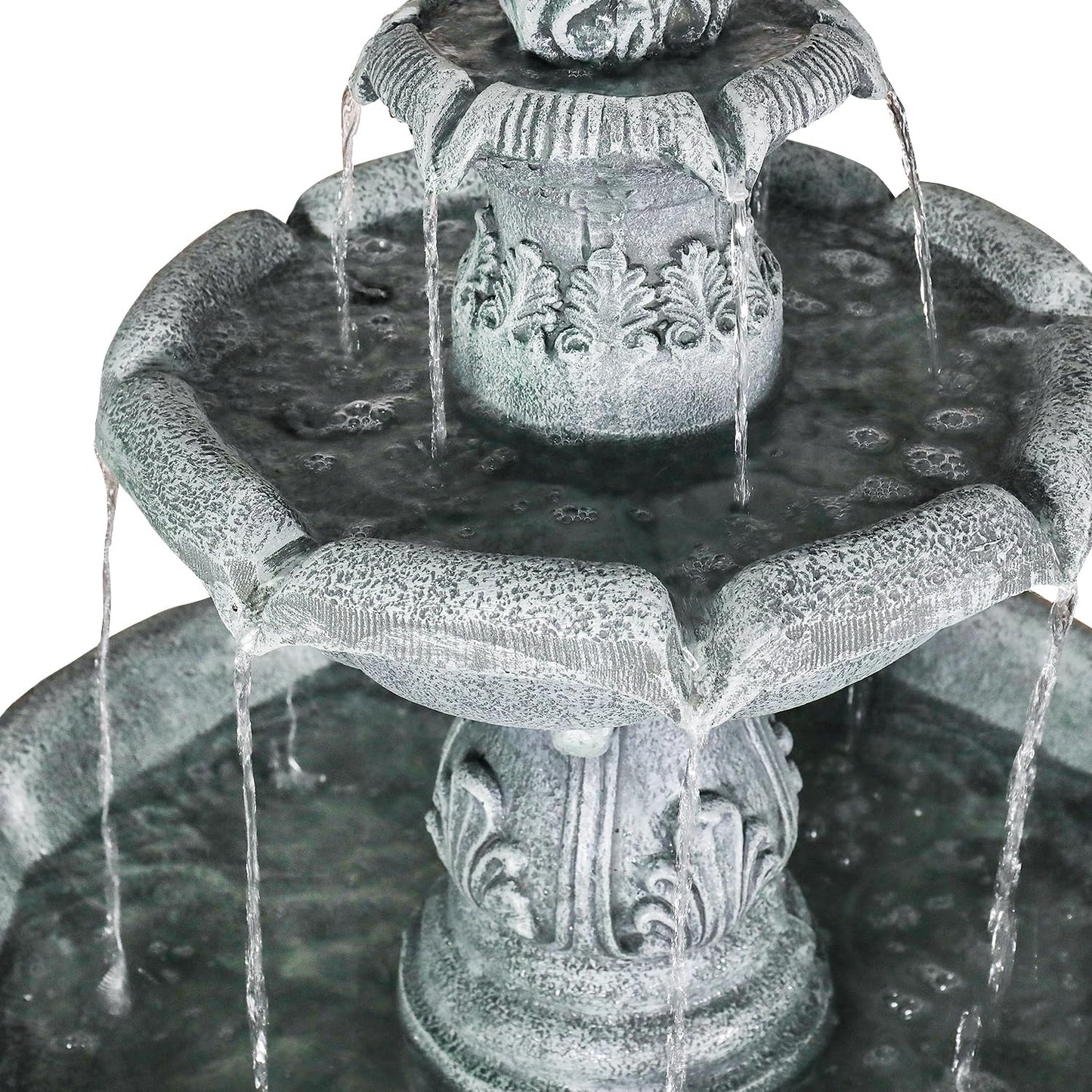 SunJet 48" High 3-Tiers Modern Concrete Outdoor Water Fountain - Round Large Outdoor Fountains and Waterfalls for Garden, Patio, Yard, and Deck Decor, Featuring Natural Stone Look (Grey, 48 inch)