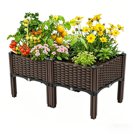 DYNAAGE Outdoor Planter Raised Bed, Garden Terrace Balcony Planting Rack, Drainage Holes, Detachable, Modular Assembly, 300-lb Capacity, Durable, Ideal for Vegetables, Flowers, and Herbs(Shallow-2)