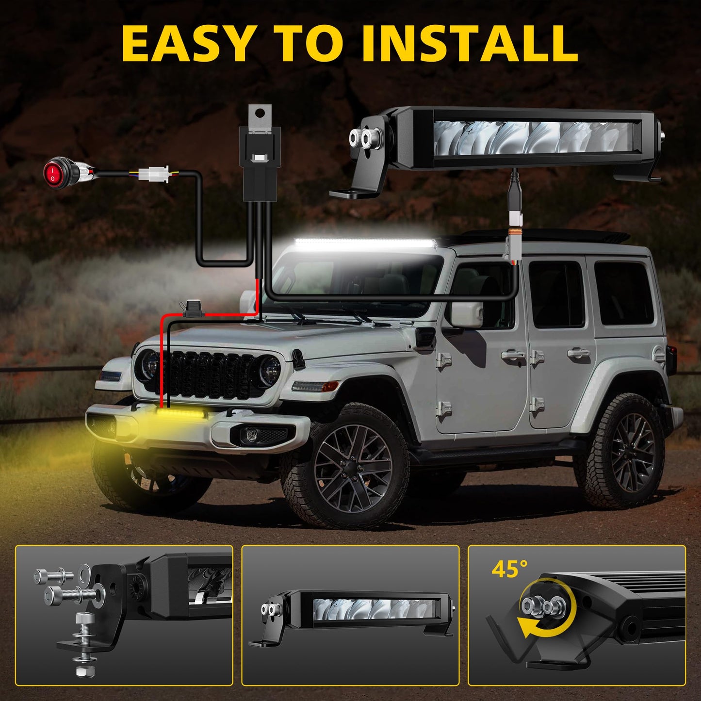 4WDKING 32 Inch Dual-Color Slim LED Light Bar,180W Spot Flood Combo Beam with Wiring Harness Kit, Screwless Design, IP68&IP69K Waterproof, Off Road Driving Lamp Fog Lights for Truck Pickup ATV UTV SUV
