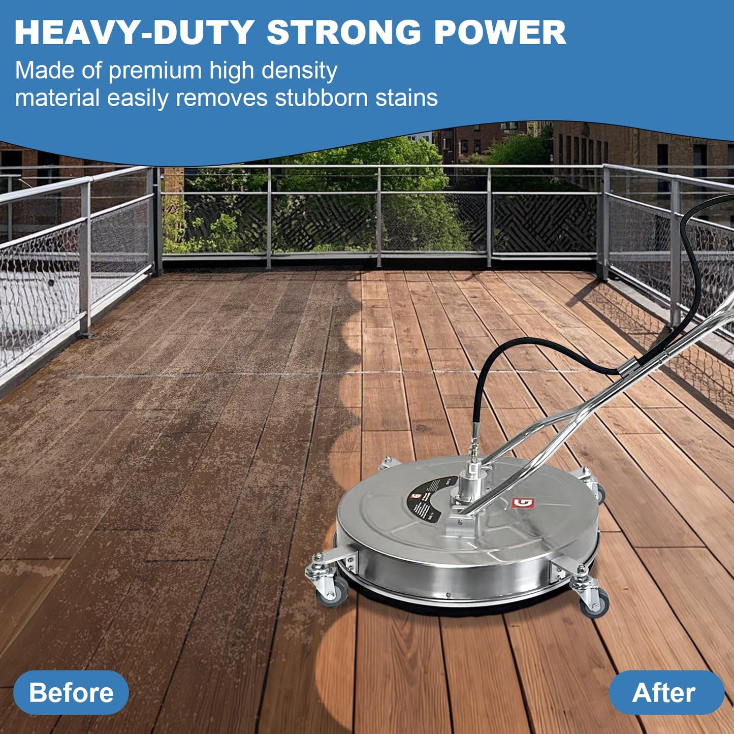 BouPower 30" Pressure Washer Surface Cleaner with 4 Wheels, 5200PSI Stainless Steel Surface Cleaner Attachment, Stainless Steel Dual Handle Pressure Washer for Concrete Driveway Sidewalk Deck Patio