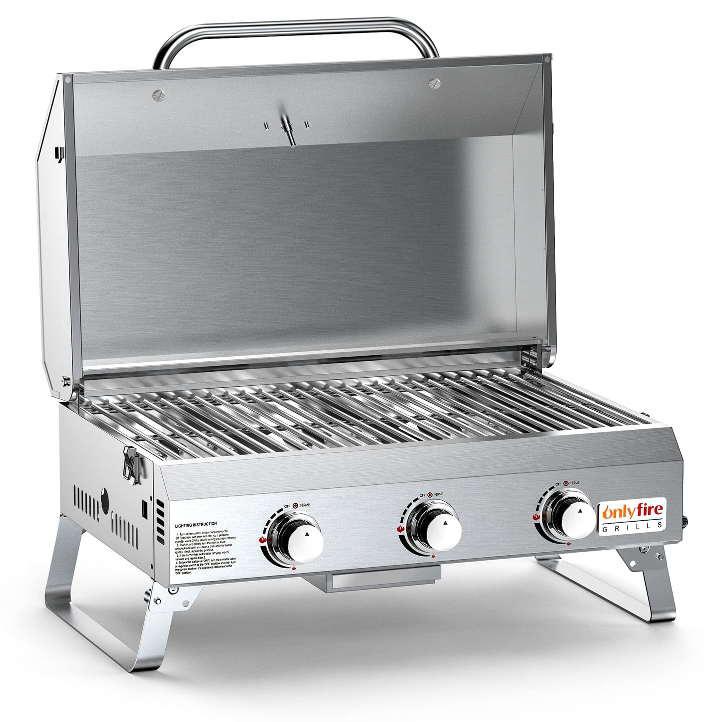 Tabletop Gas Grill 3 Burners, Portable Propane BBQ Grill with Foldable Legs & 22" Stainless Steel Grate for Outdoor Patio Backyard Barbecue, Camping Tailgating RV, 24000BTU High Output, Classic GS307