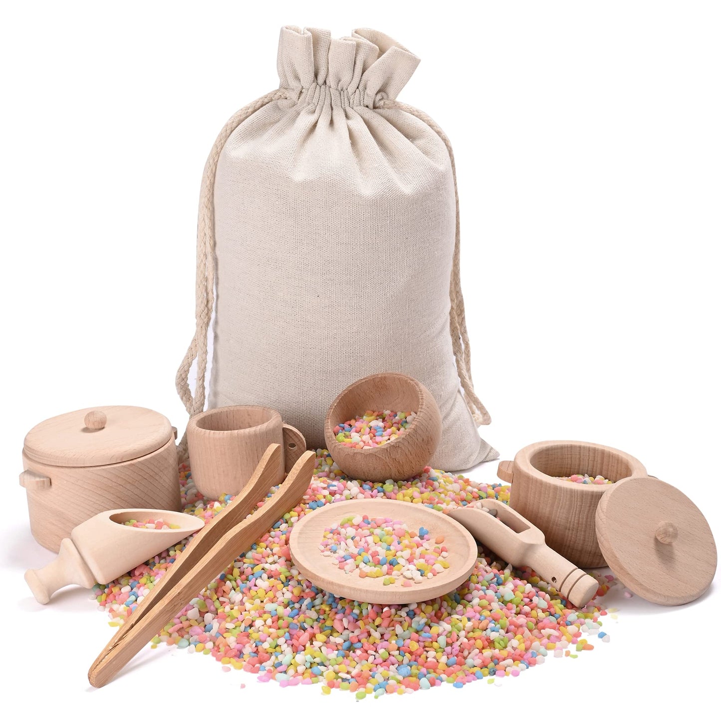 Sensory Bin Toys for Toddlers Montessori Toys, Waldorf Toys, Pretend Play Dish and Tongs- Fine Motor Learning Toys for Sensory Table Activities