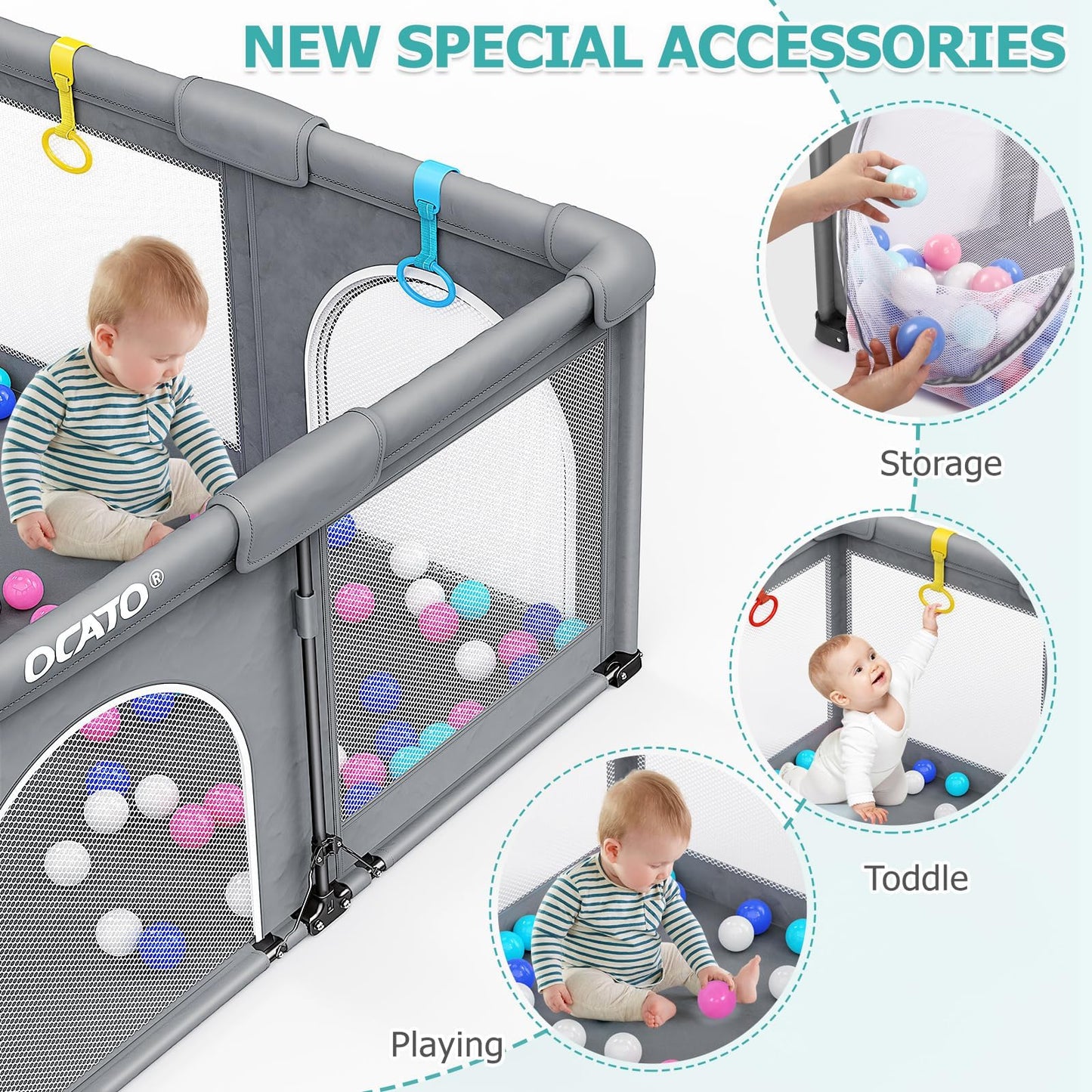 OCATO Baby Playpen Play Pen: Foldable Playpen for Babies and Toddlers Playard for Indoor Outdoor Activity Center Game Fence Safety Area Toddler Play Pen for Babies 6-12 Months Baby Gifts (50" × 50")