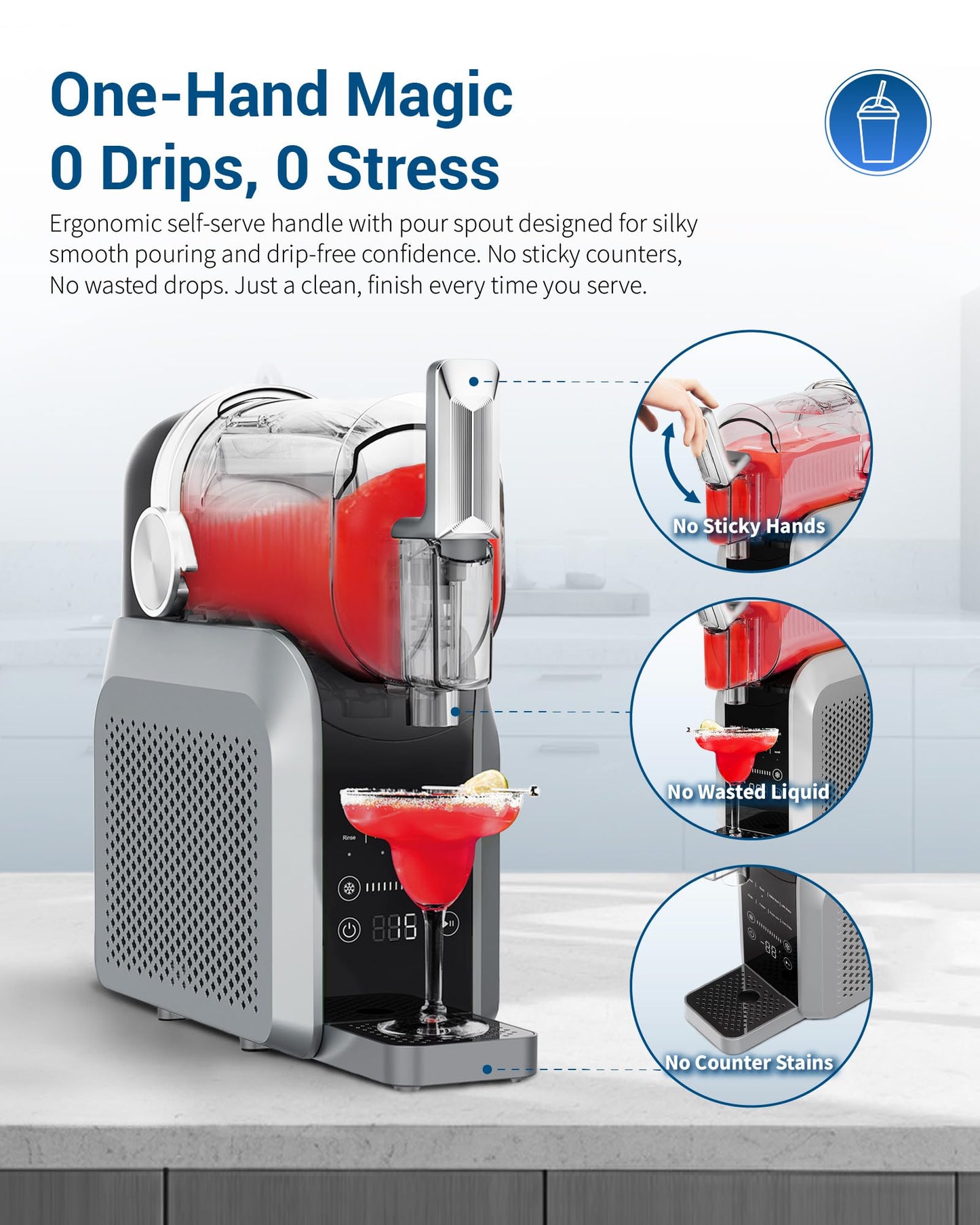 Slushie Machine, No Ice Needed, 88 oz Slushie Machine for Home with Dust Cover, Professional Frozen Drink Maker, 7 Preset Programs+Rinse, Frozen Margaritas, Frappés, Milkshake, and More