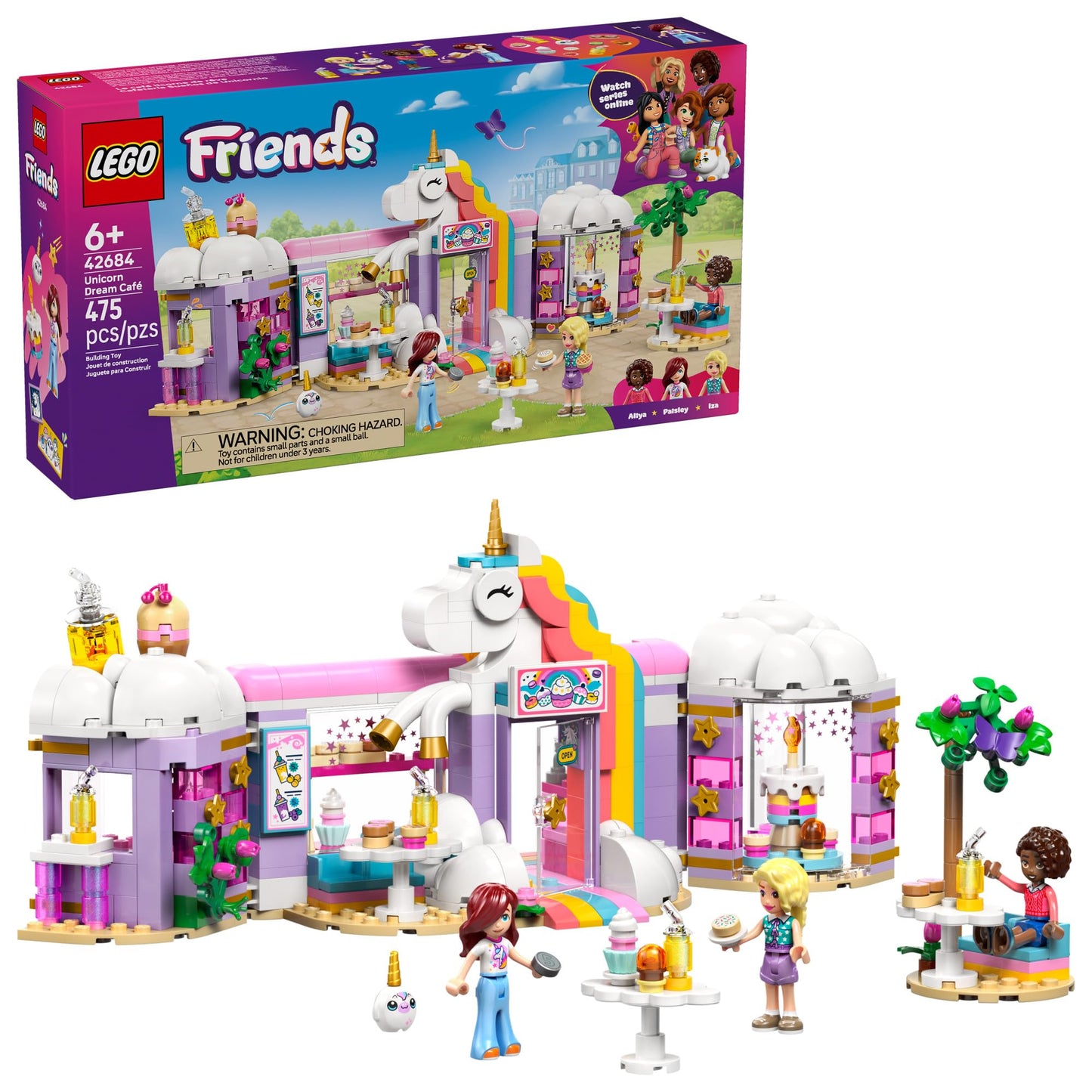 LEGO Friends Unicorn Dream Café Building Toy for Girls & Boys - Pretend Playset for Kids, Ages 6+ - Gift for Birthdays - W/Paisley, Aliya, & Iza Minidolls & Accessories - 42684