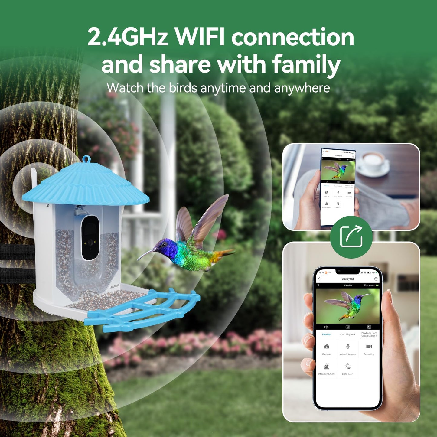 SVBONY SC101 Smart Bird Feeder with HD Camera, AI Bird Identification,High Resolution, Live Stream via WiFi, Auto Capture Videos,Weatherproof, Outdoor Backyard Feeder