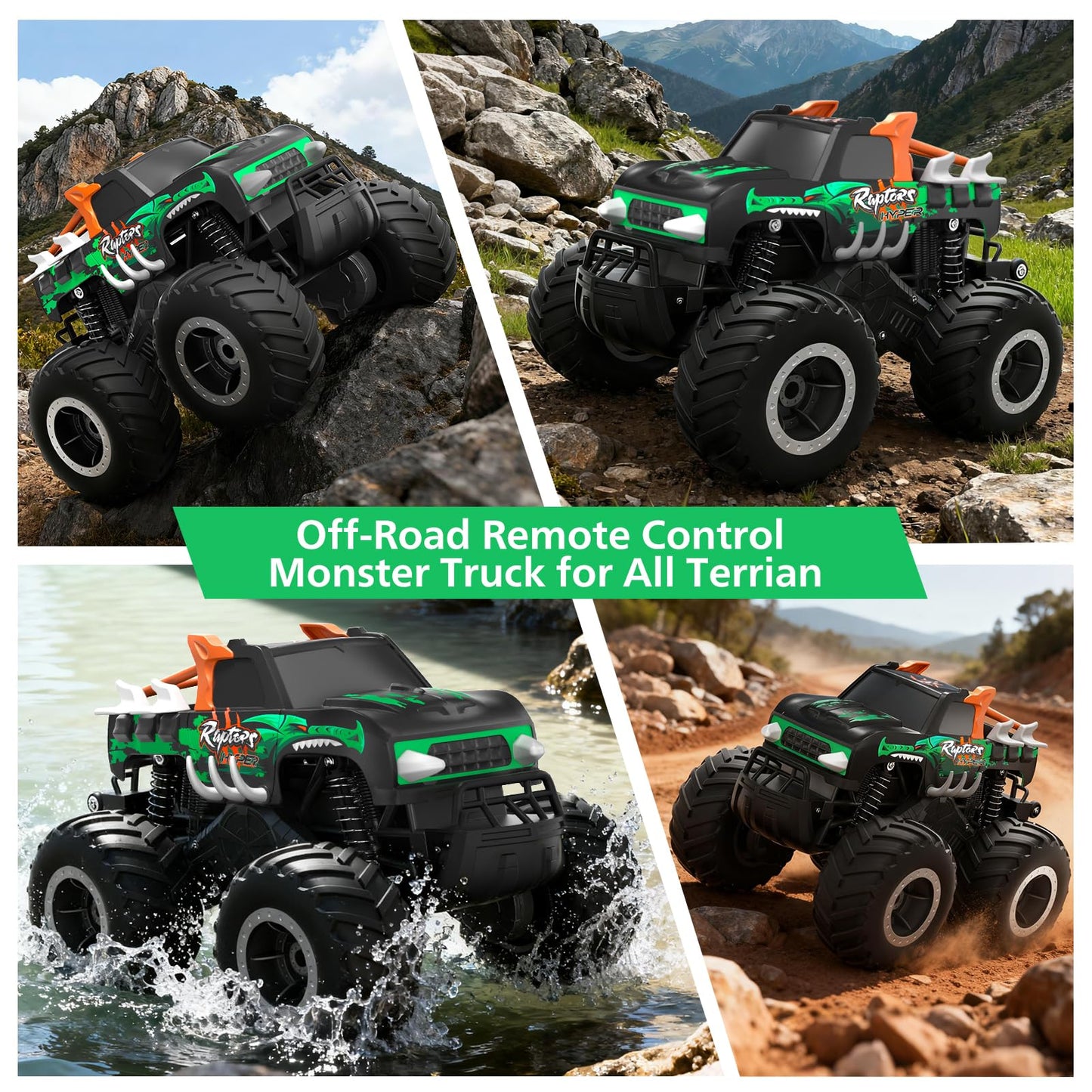 HOMETALL Remote Control Monster Truck Toys - 1:16 Waterproof All Terrain RC Car Fast Remote Control Car with Crashworthy Body, Electric Vehicle Kids Truck Toys for Boys and Girls,Age 6+,Green