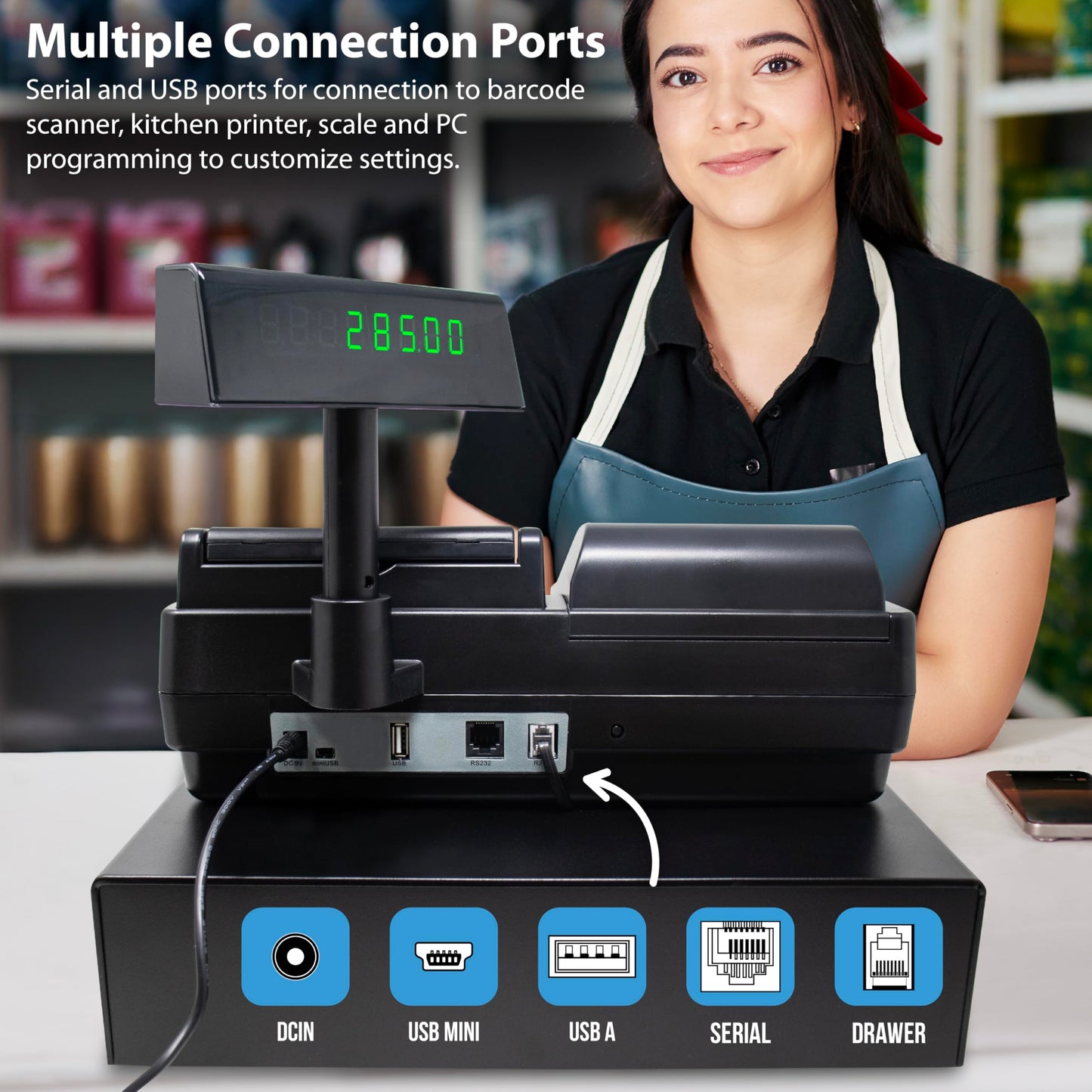 Nadex CR260 Cash Register, Steel Drawer, Fast Printing, User-Friendly Interface, Black