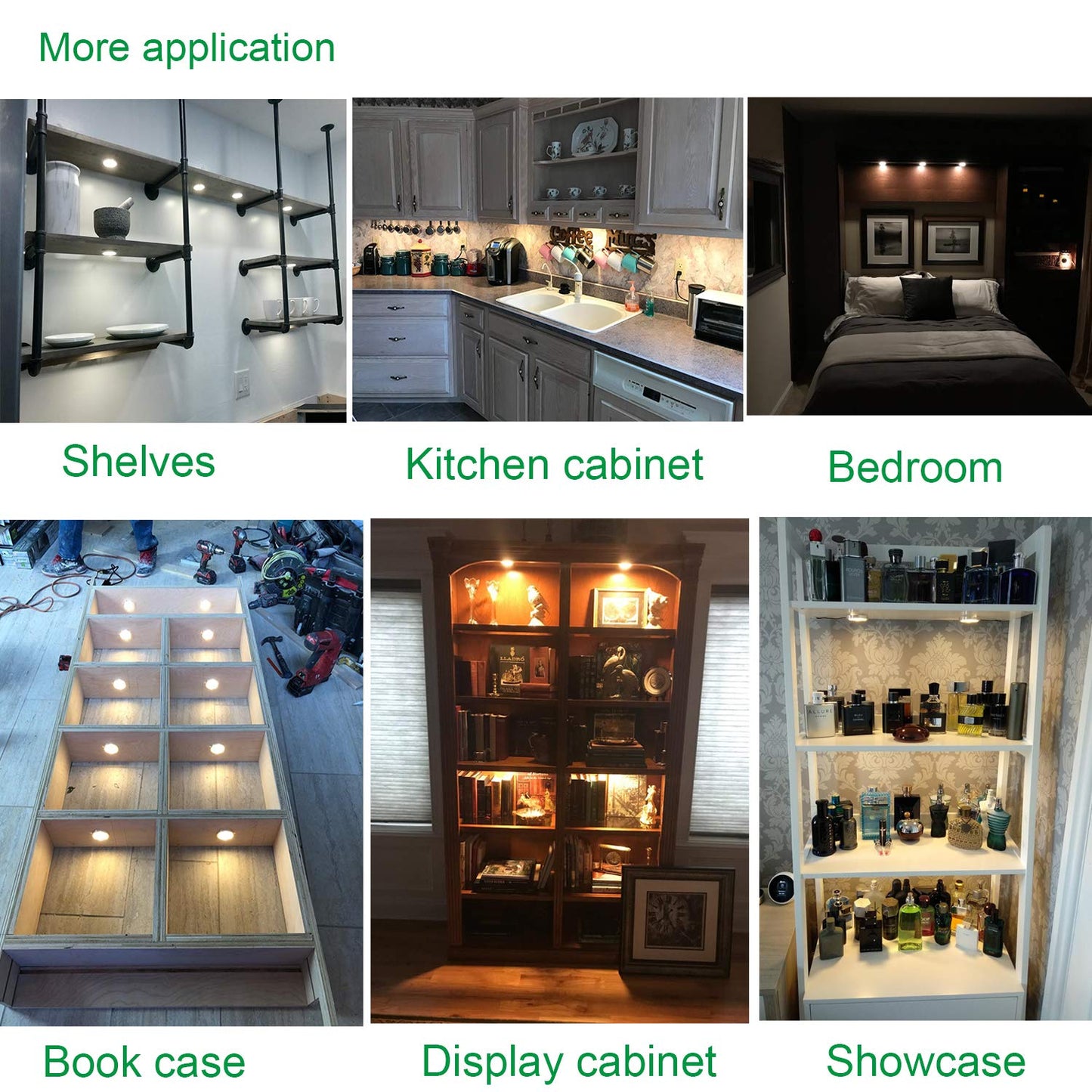 AIBOO LED Under Cabinet Lighting Kit 4 Packs 12V Low Profile Puck Lights with Dimmable Wireless RF Remote for Kitchen, Counter, Gun Safe Lighting(Warm White)