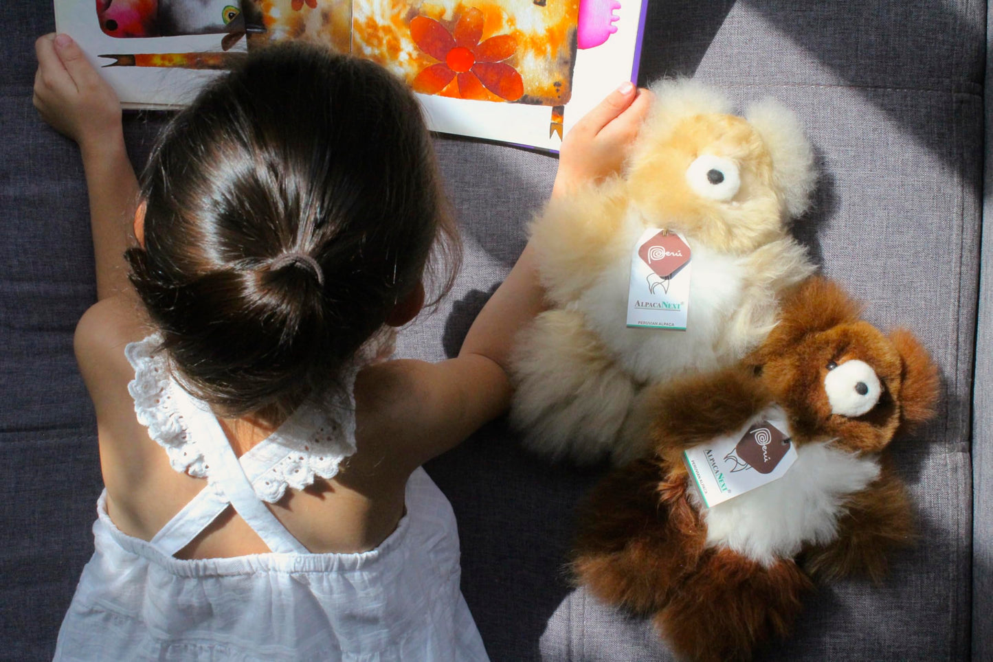 AlpacaNext Soft and Cuddly Baby Alpaca Teddy Bear - 9 inch. Premium Alpaca Stuffed Animal Handmade on Genuine Alpaka Fur. Cute Bear (9 inches, White & Brown)