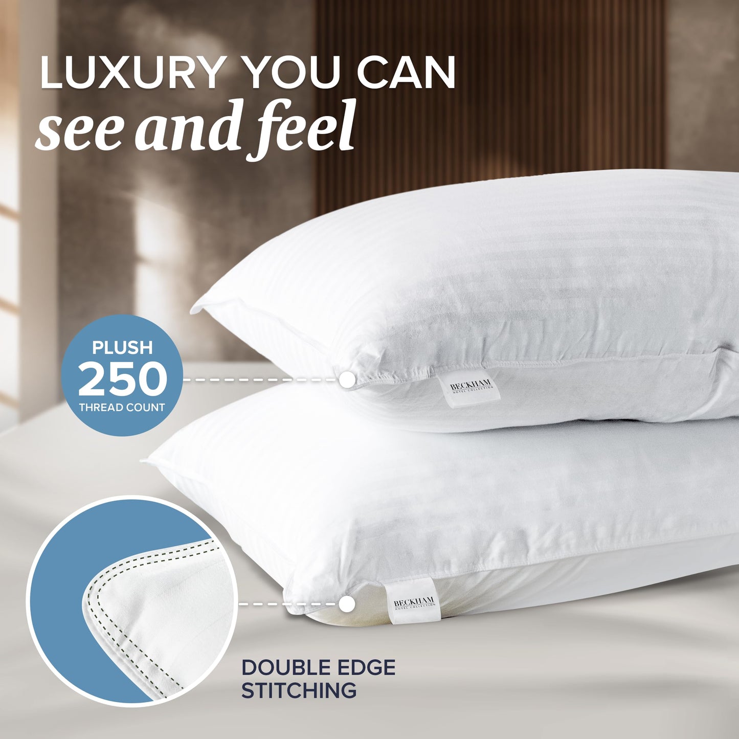 Beckham Hotel Collection 4-Pillow Set – 2 Down Alt & 2 Memory Foam Queen Pillows
