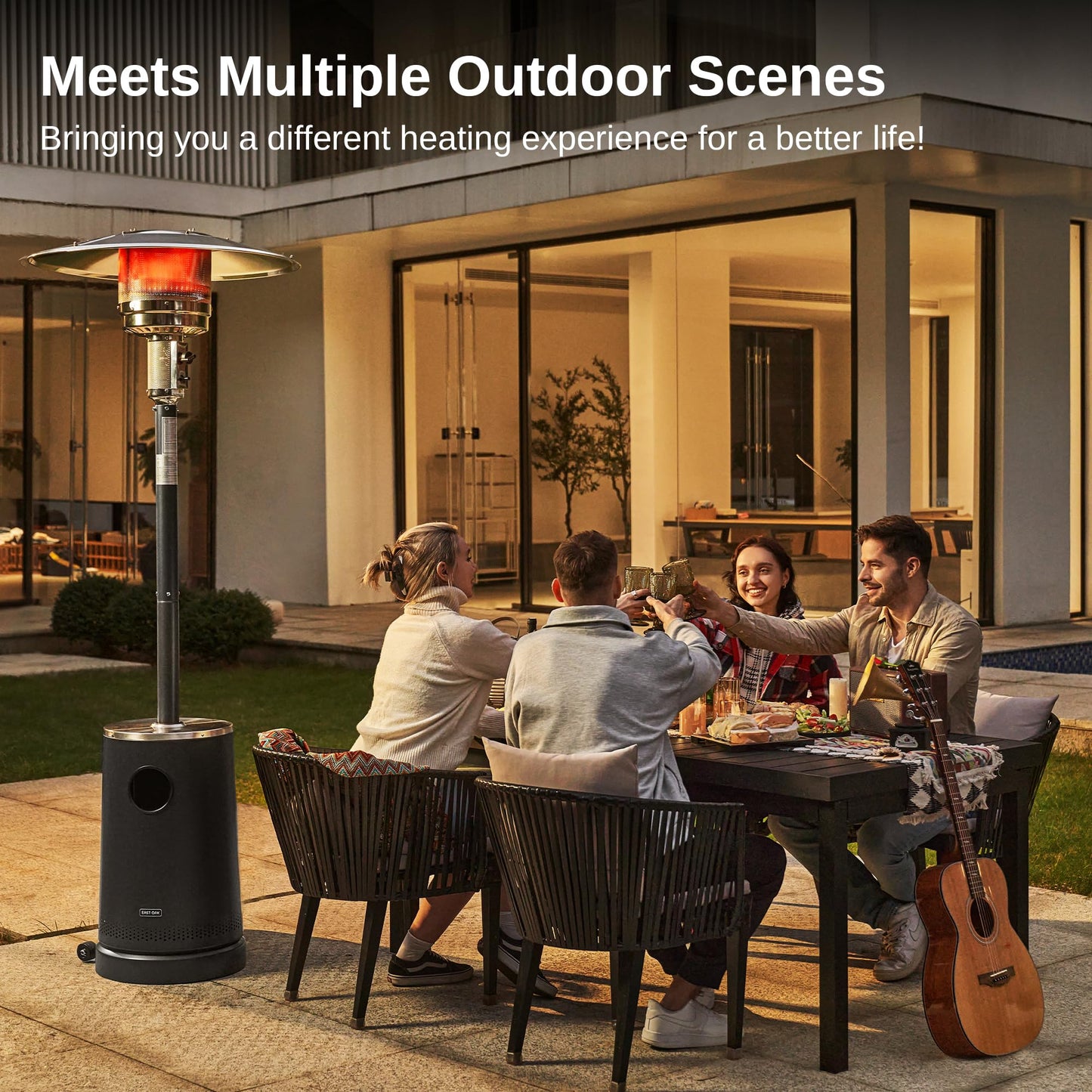 EAST OAK 50,000 BTU Patio Heater with Sand Box, Table Design, Double-Layer Stainless Steel Burner, Wheels, Triple Protection System, Outdoor Heater for Home and Residential, Polar Night