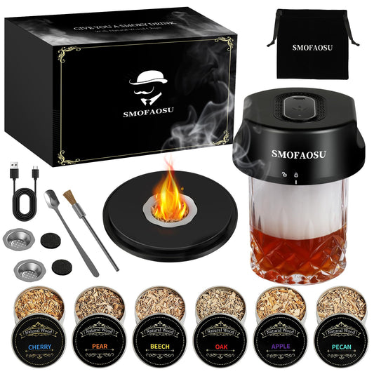 Whiskey Smoker Kit, Electric Cocktail Smoker Kit with 6 Wood Chips, Rechargeable Bourbon Smoker Kit Built in Lighter, Birthday Father's Day Christmas for Men Dad(No Need Butane)