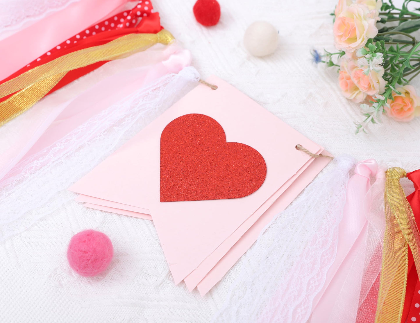Valentines Day Half Birthday High Chair Banner - 6 Months Baby Party Decorations,1/2 Way To One Red Pink Ribbon Banner,Valentine's Day Highchair Garland,Little Sweetheart 1/2 Birthday Photo Props (Valentines Day 1st Birthday)