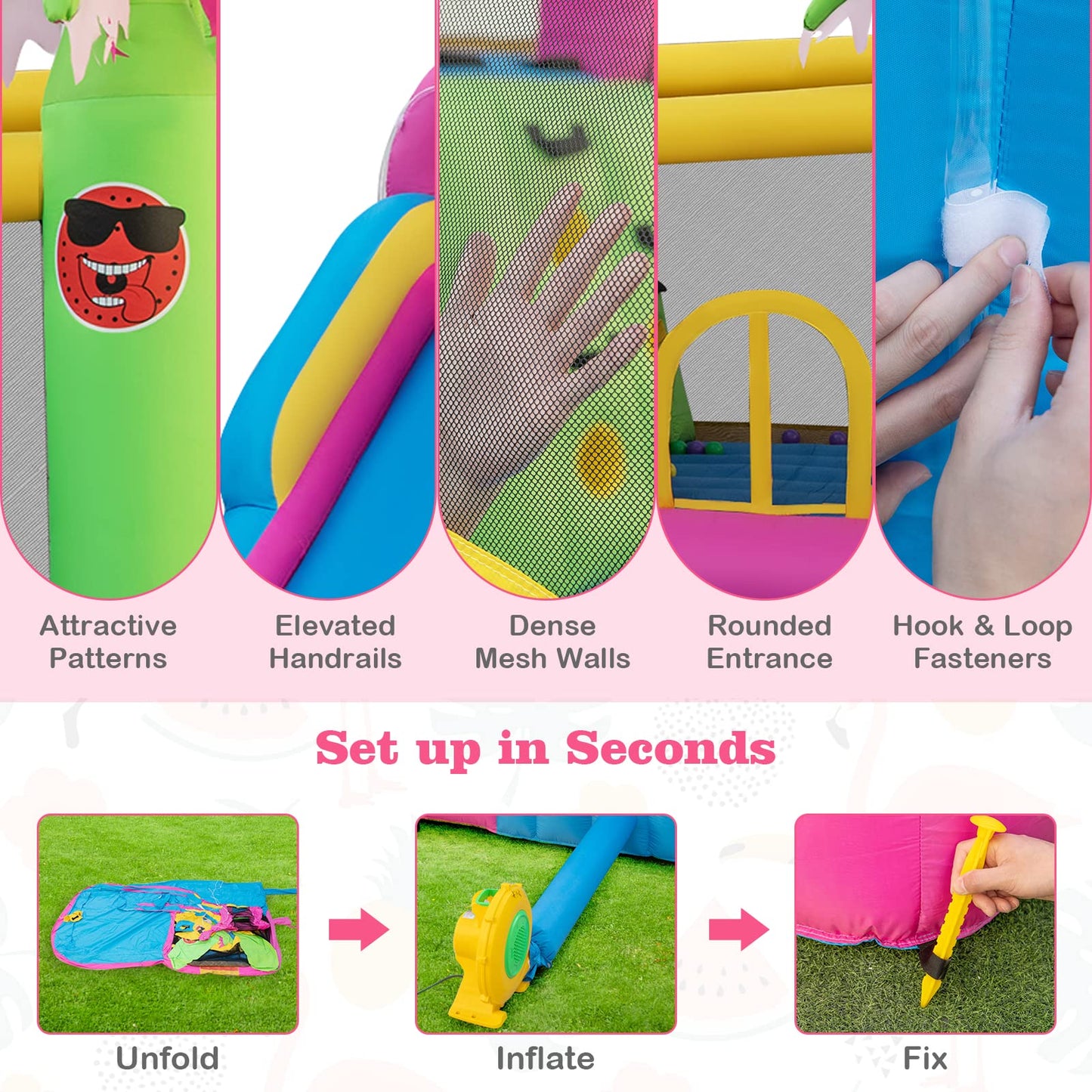 HONEY JOY Inflatable Water Slide, Giant Water Bounce House Park w/Climbing Wall & Splash Pool, Outdoor Blow up Water Slides Inflatables for Kids and Adults Backyard(with 735w Blower)