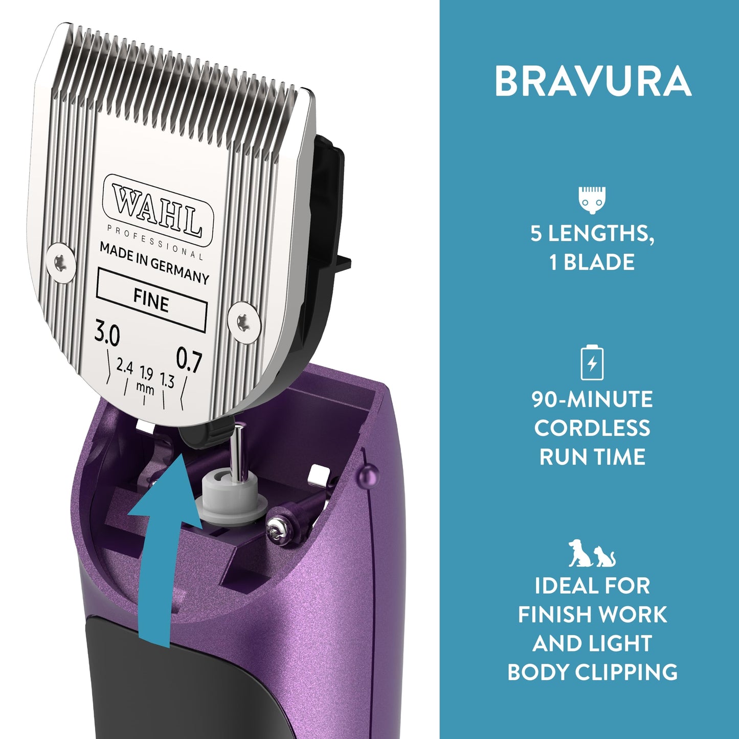 Wahl Professional Animal Bravura Pet, Dog, Cat, and Horse Corded/Cordless Clipper Kit, Purple (#41870-0423)