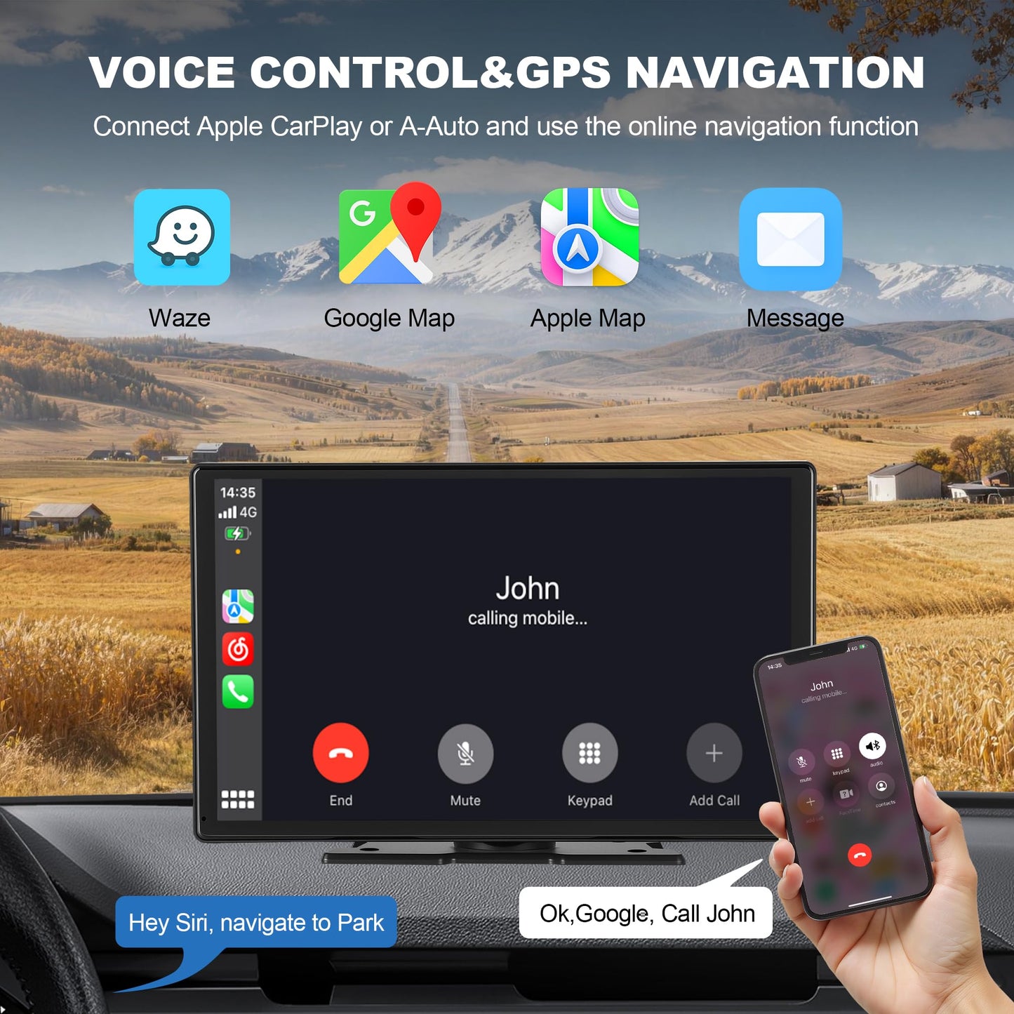 Stihoze 9'' Wireless CarPlay Screen for Car, Apple Car Play & Android Auto Car Stereo HD Touchscreen with 4K Dash Cam & 1080P Backup Camera, GPS Navigation & Mirror Link, for Most Vehicles