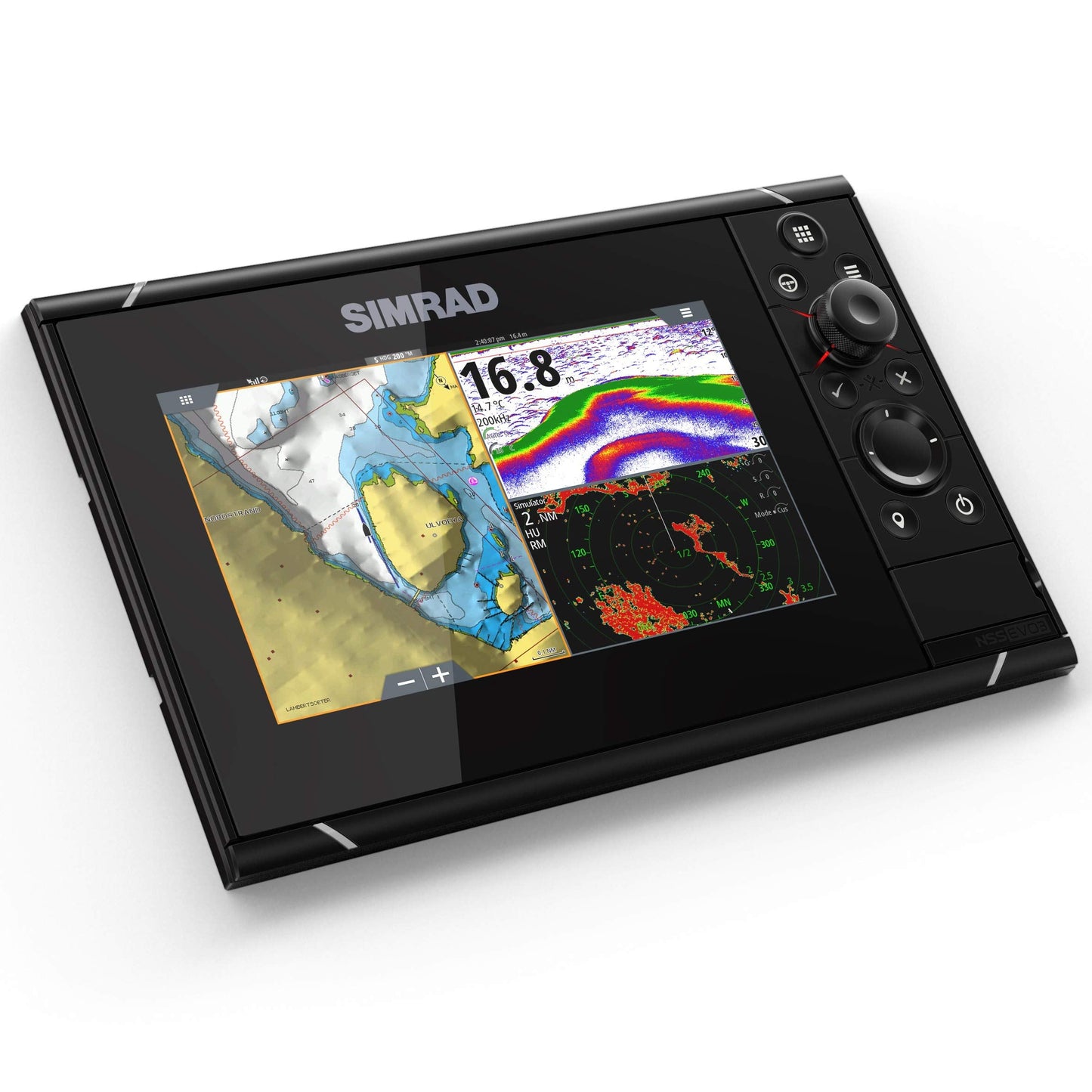 Simrad NSS evo3: 7-inch Navigation Display with GPS, SolarMAX Display and C-MAP Insight Pro Charts Installed.