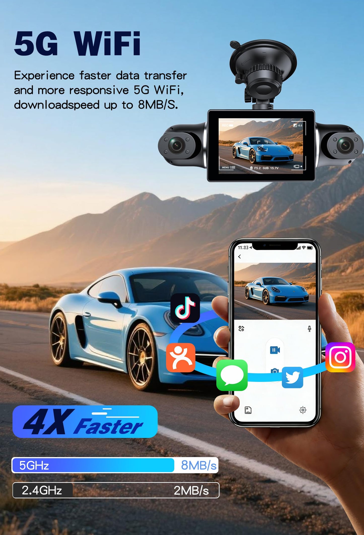 360° Dash Cam Front and Rear View 4 Channel Dash Camera FHD 2K+1080Px3 for Car, Inside/Back 170°+2x150°+170° Wide Angle, 8 IR Lamps Night Vision,WiFi,GPS, APP,G-Sensor with 64GB Card,24/7 Parking Mode
