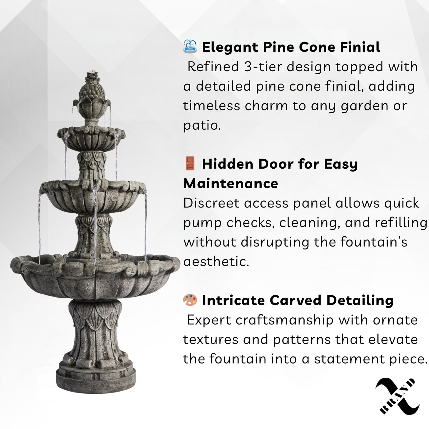 XBrand 58.3" 3-Tier Outdoor Water Fountain – Dark Gray Freestanding Classic Leaf Design with Bird Bath, Pump & Large Water Capacity – Garden, Yard, Lawn, or Patio Décor