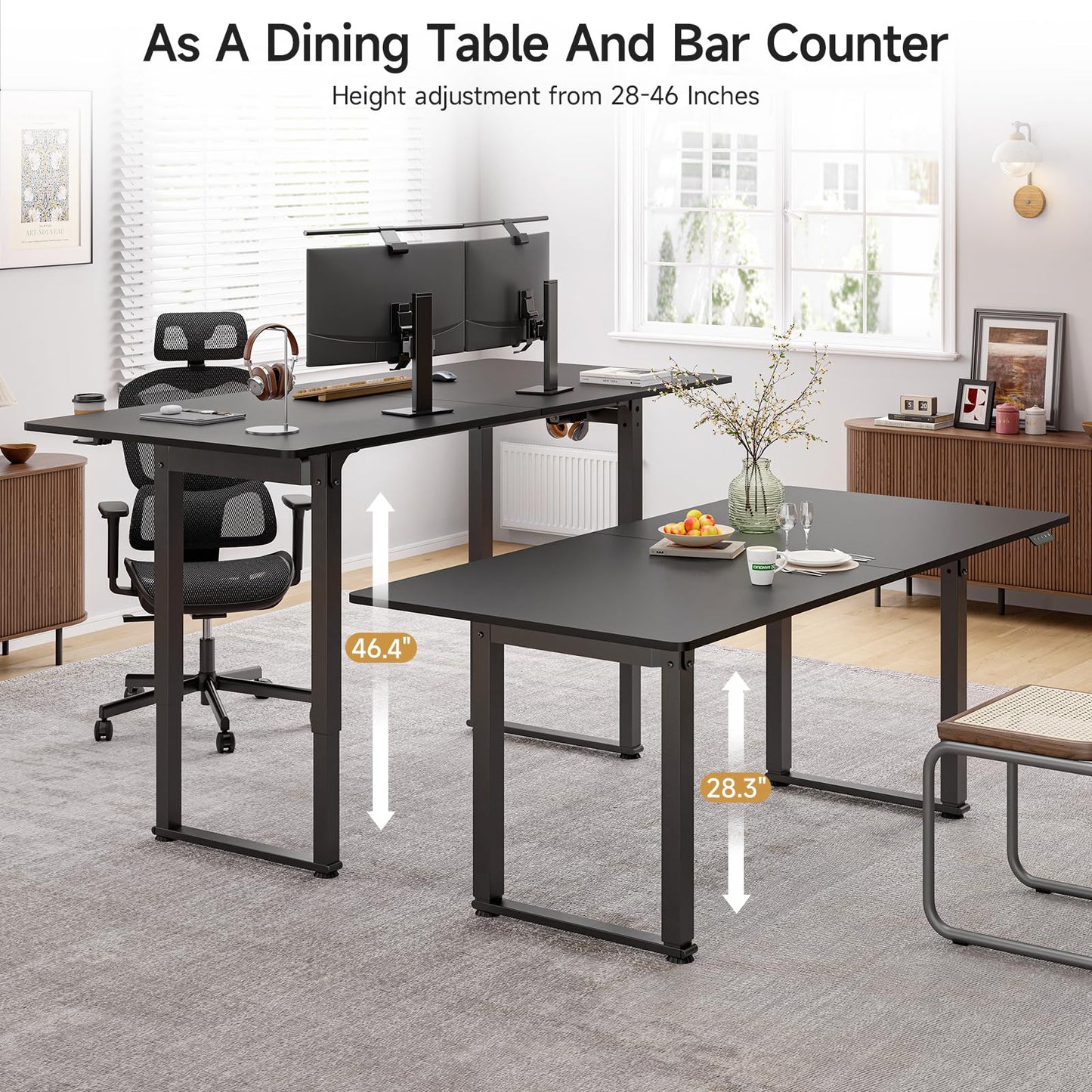 Height Adjustable Electric Standing Desk 71x32 Inches Rectangle Sit Stand Up Desk with Dual Motor and Memory Preset Home Office Computer Desk, Black