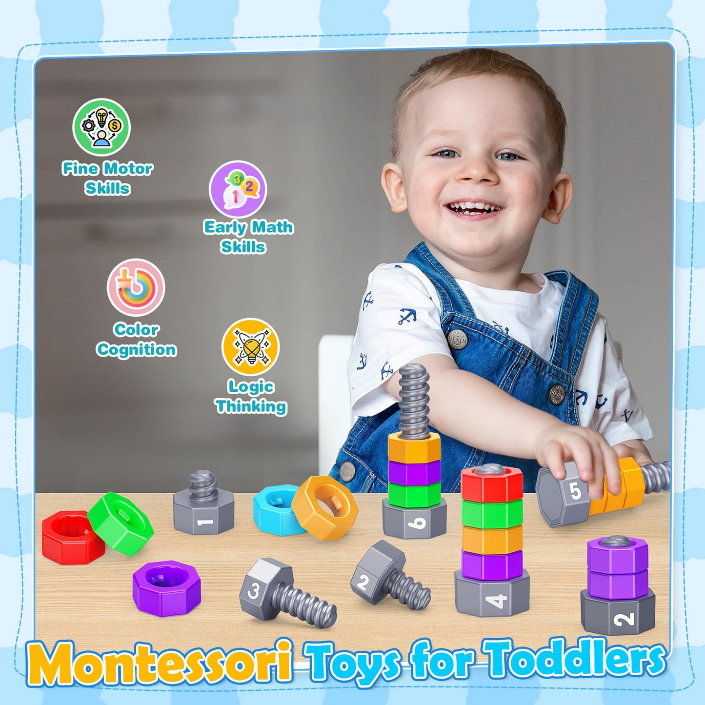 2-in-1 Montessori Counting & Stacking Toys for Toddlers Ages 1-5 Autism Sensory Toys for Kids Preschool Educational Spinning Learning Games Birthday Xmas Gifts for Boys Girls 1-5 Year Old