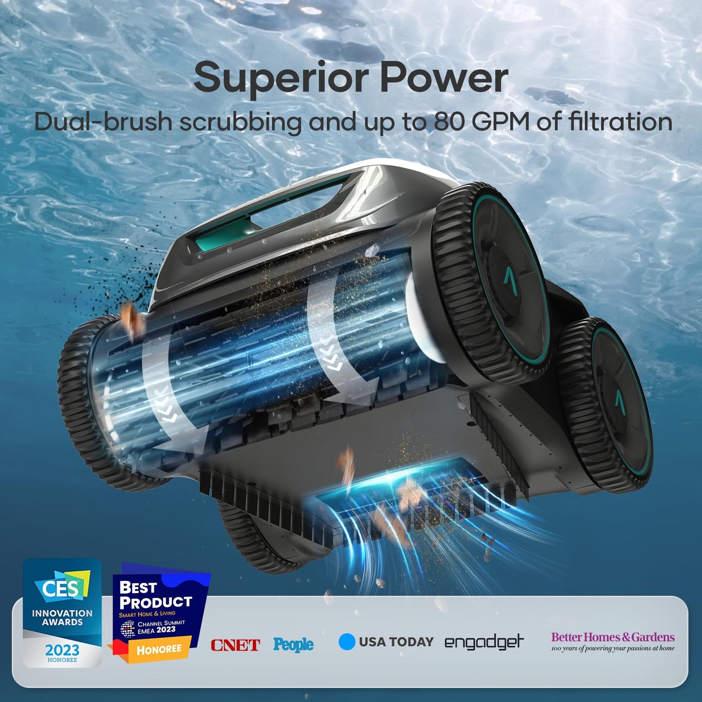 AIPER Seagull Pro Cordless Robotic Pool Cleaner, WavePath Navigation, Wall-Climbing, Quad-Motor, 150 mins Runtime for Inground Pools up to 1,600 sq.ft, ZT6002 (Renewed)