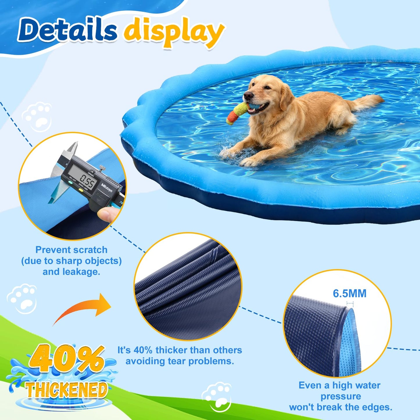 107inch Extra Large Non-Slip Splash Pad Sprinkler for Kid and Dog, Kiddie Dog Pool, Toddler Outdoor Toys for Ages 3-12 Boys Girls, Summer Outdoor Water Kids Toys, Parent Games, Backyard, Lawn