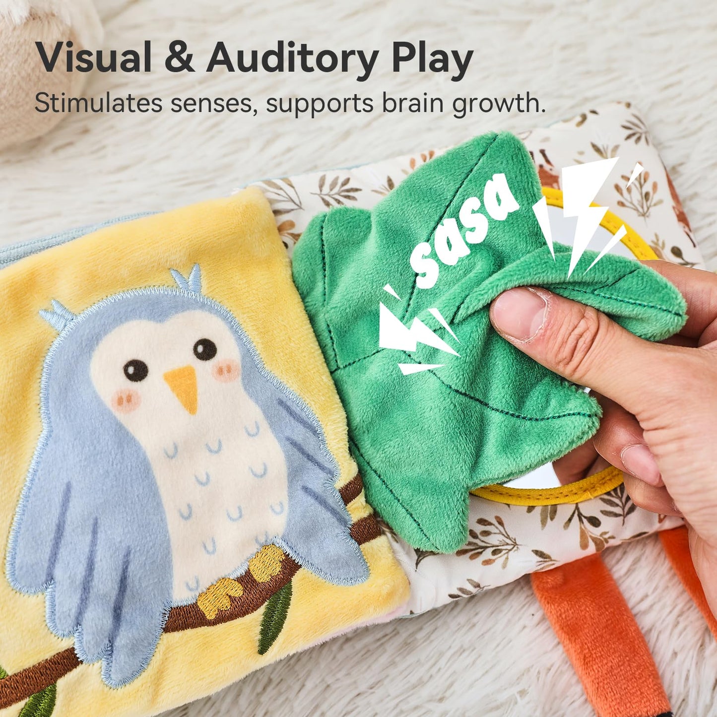 Macabaka Montessori Soft Baby Book - Sensory Book for Babies 0-12 Months with Crinkle Paper, Touch & Feel Textures, Baby Safe Mirror & Teether. Educational Infant Toys for Tummy Time, Newborn