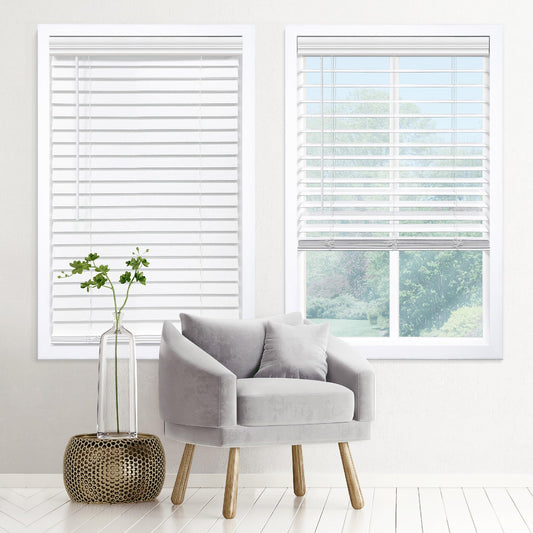 DEZ FURNISHINGS Cordless 2" Signature Faux Wood Blind, 30" W x 48" H, Embossed White